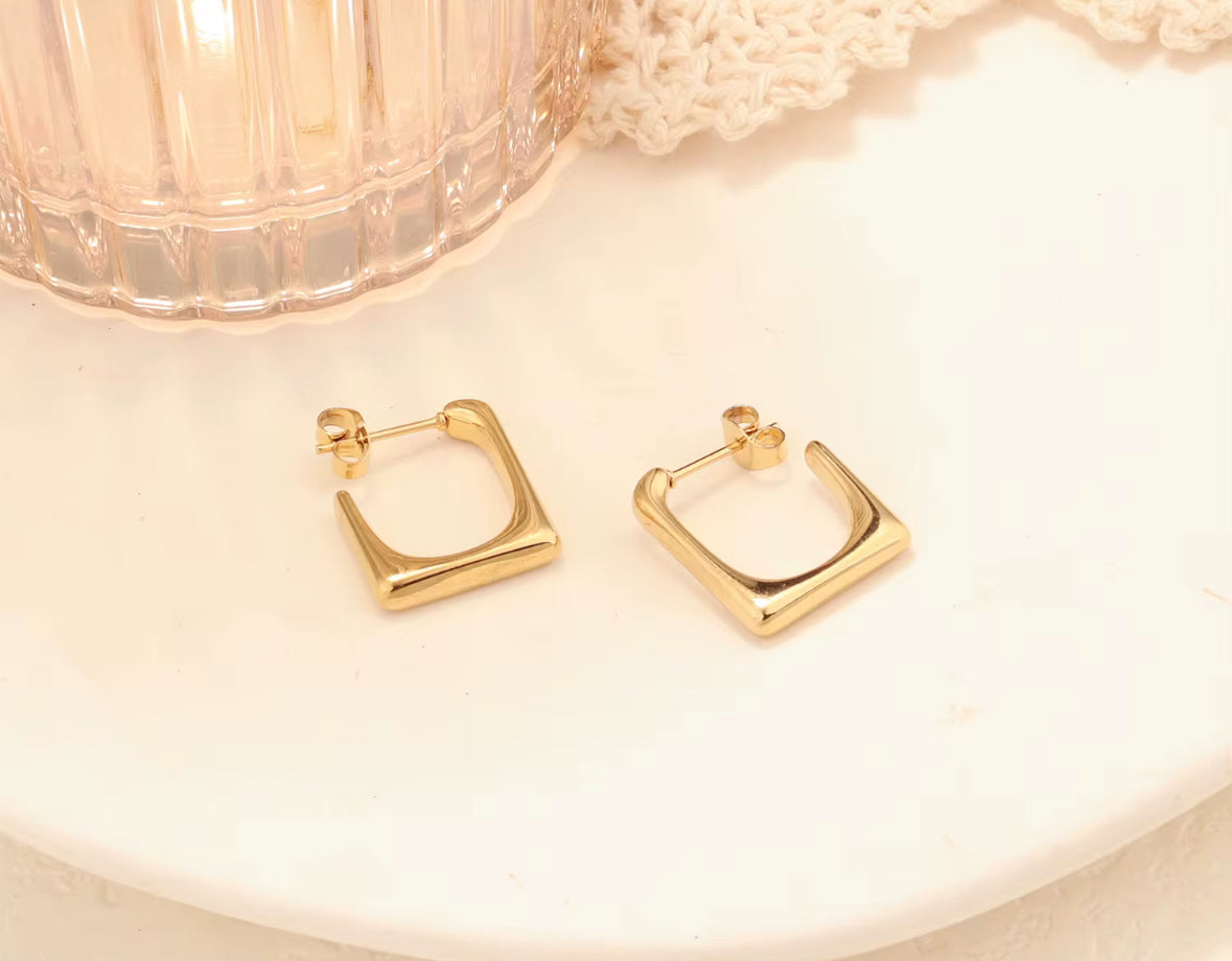 Golden Geometric Hoop Earrings for Women | Stainless Steel Minimalist Statement Earrings