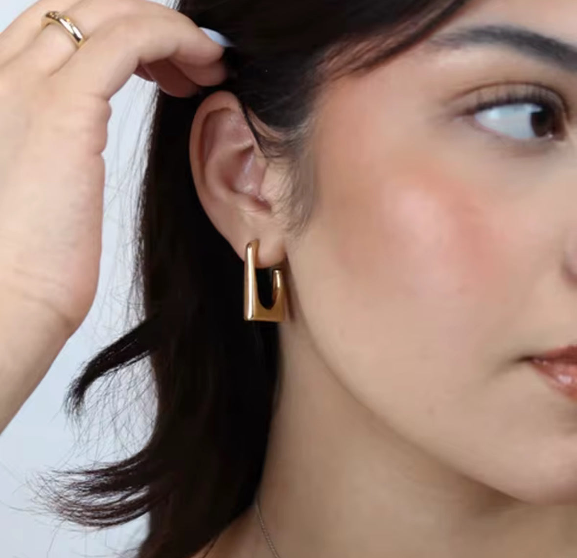 Golden Geometric Hoop Earrings for Women | Stainless Steel Minimalist Statement Earrings
