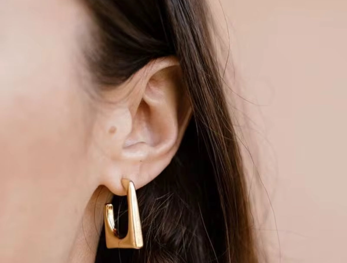 Golden Geometric Hoop Earrings for Women | Stainless Steel Minimalist Statement Earrings