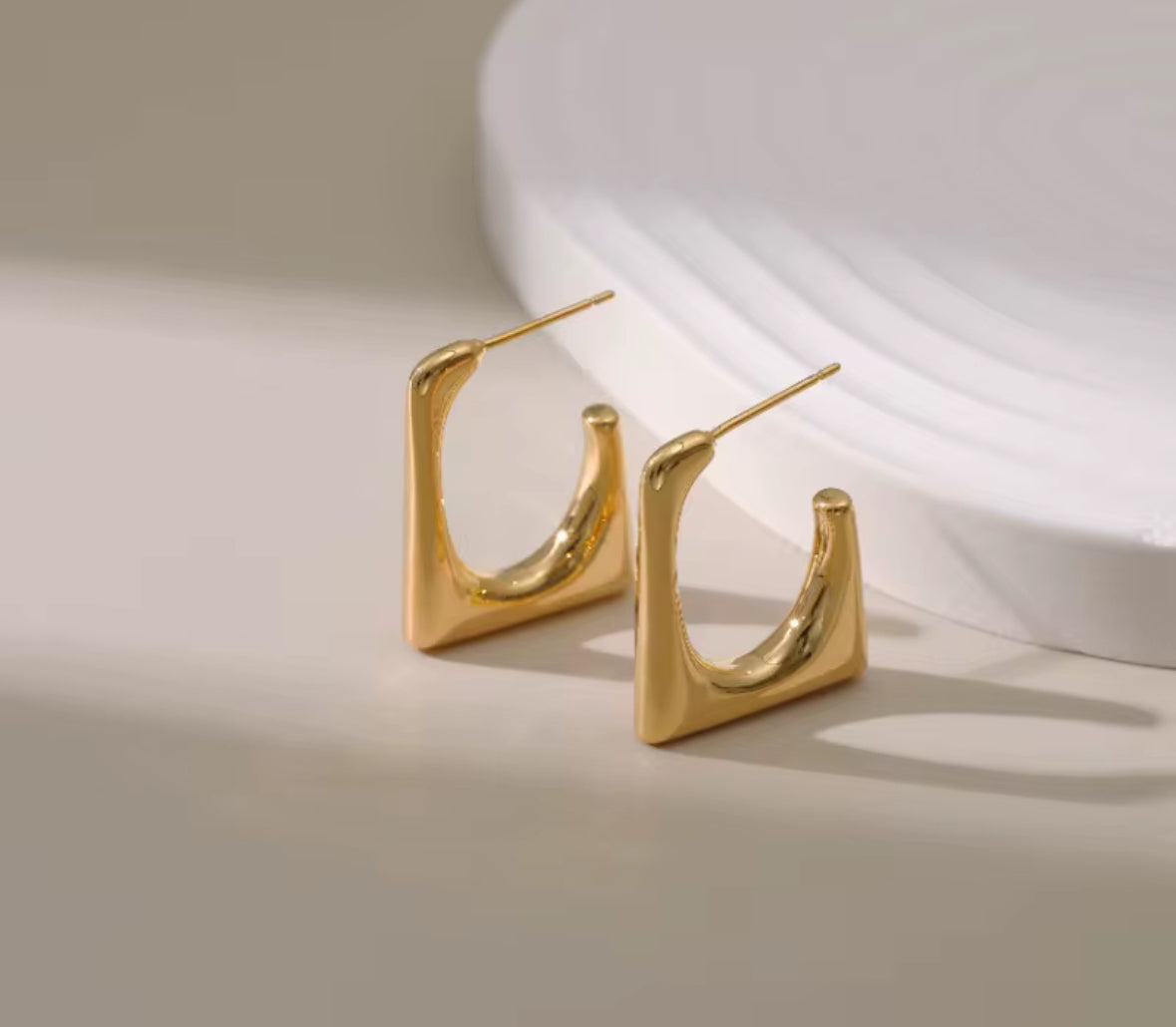 Golden Geometric Hoop Earrings for Women | Stainless Steel Minimalist Statement Earrings