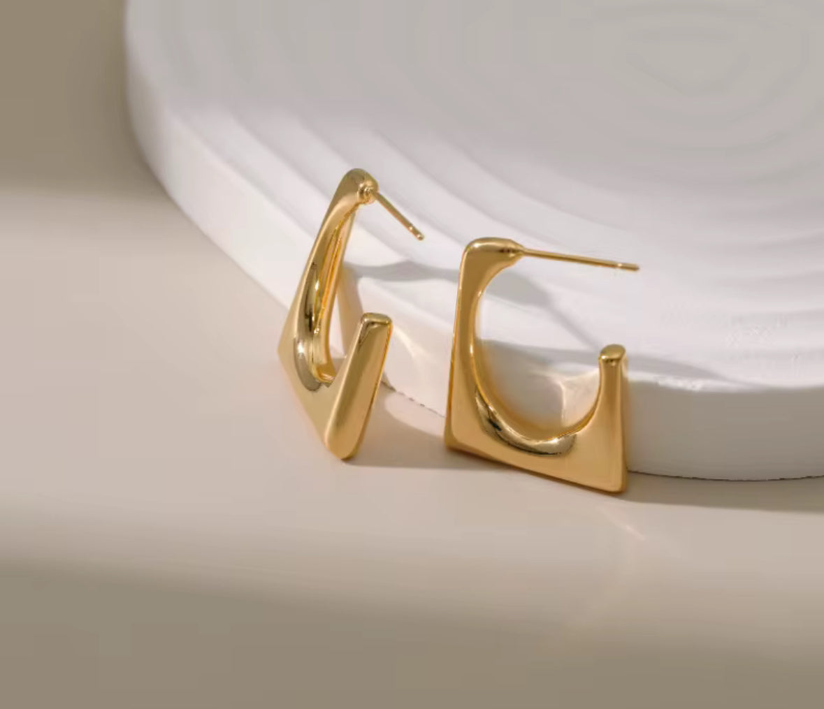 Golden Geometric Hoop Earrings for Women | Stainless Steel Minimalist Statement Earrings