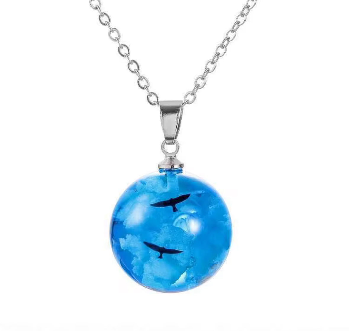 Ocean Blue Glass Pendant Necklace | Sky & Sea Inspired Round Pendant | Elegant Resin Globe Necklace for Women & Girls