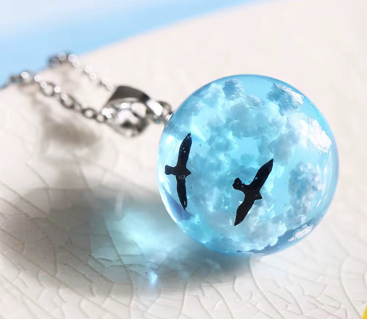 Ocean Blue Glass Pendant Necklace | Sky & Sea Inspired Round Pendant | Elegant Resin Globe Necklace for Women & Girls