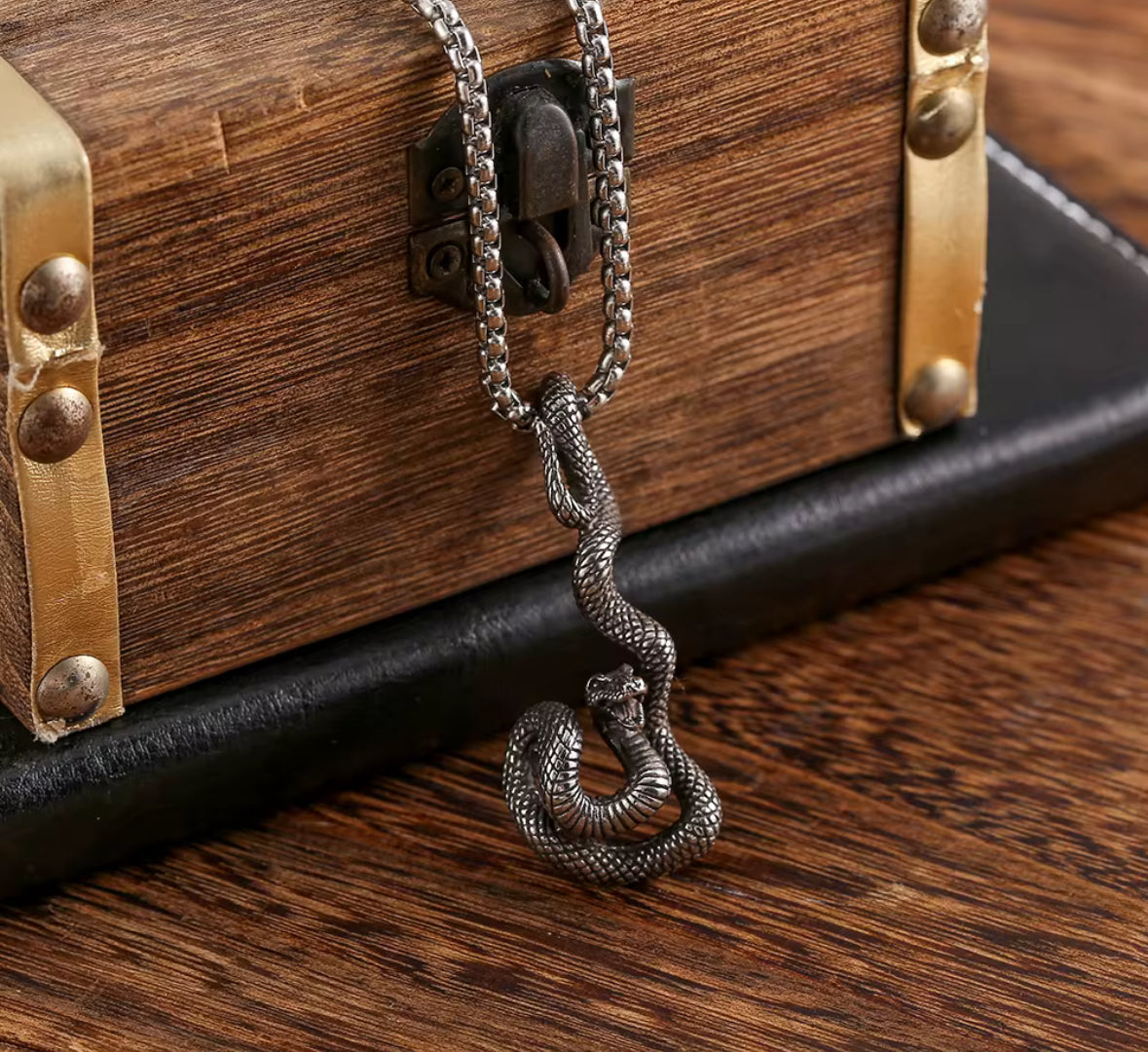 Stylish Silver Snake Pendant Necklace for Men | Stainless Steel Cobra Chain | Trendy Gothic Jewellery | Antique Silver Finish