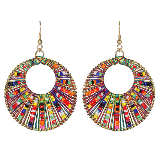 Round Multi-coloured Thread Hand Made Fish Hook Earrings