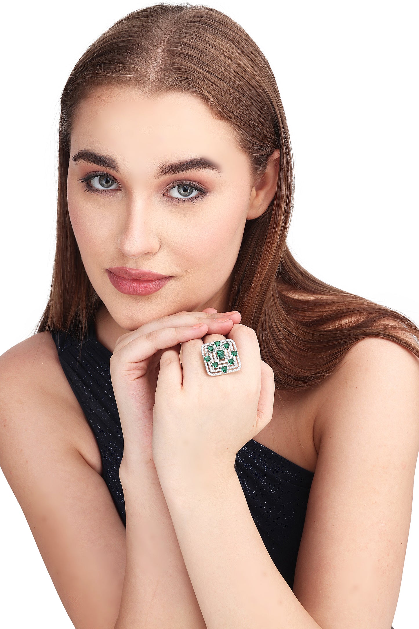 Premium CZ Stones Studded Square American Diamond Adjustable Cocktail Ring