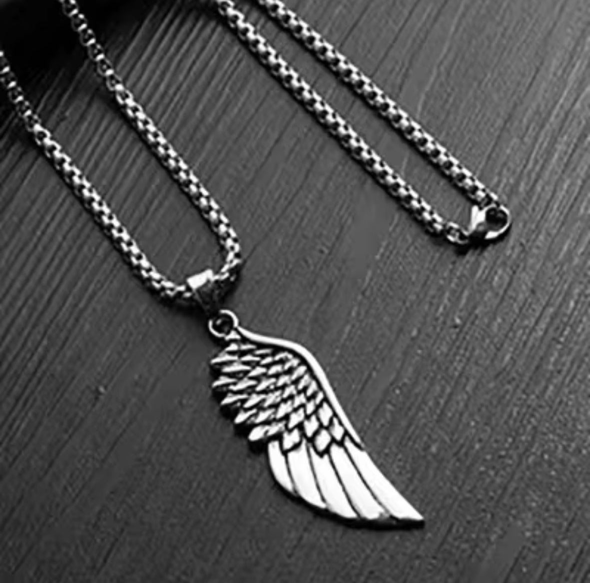 Stainless Steel Angel Wing Pendant Necklace – Unisex Long Chain | Trendy Feather Jewelry for Men & Women