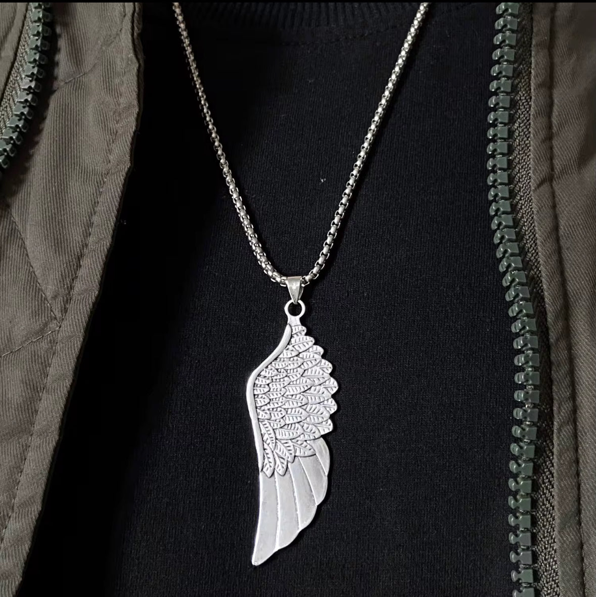 Stainless Steel Angel Wing Pendant Necklace – Unisex Long Chain | Trendy Feather Jewelry for Men & Women