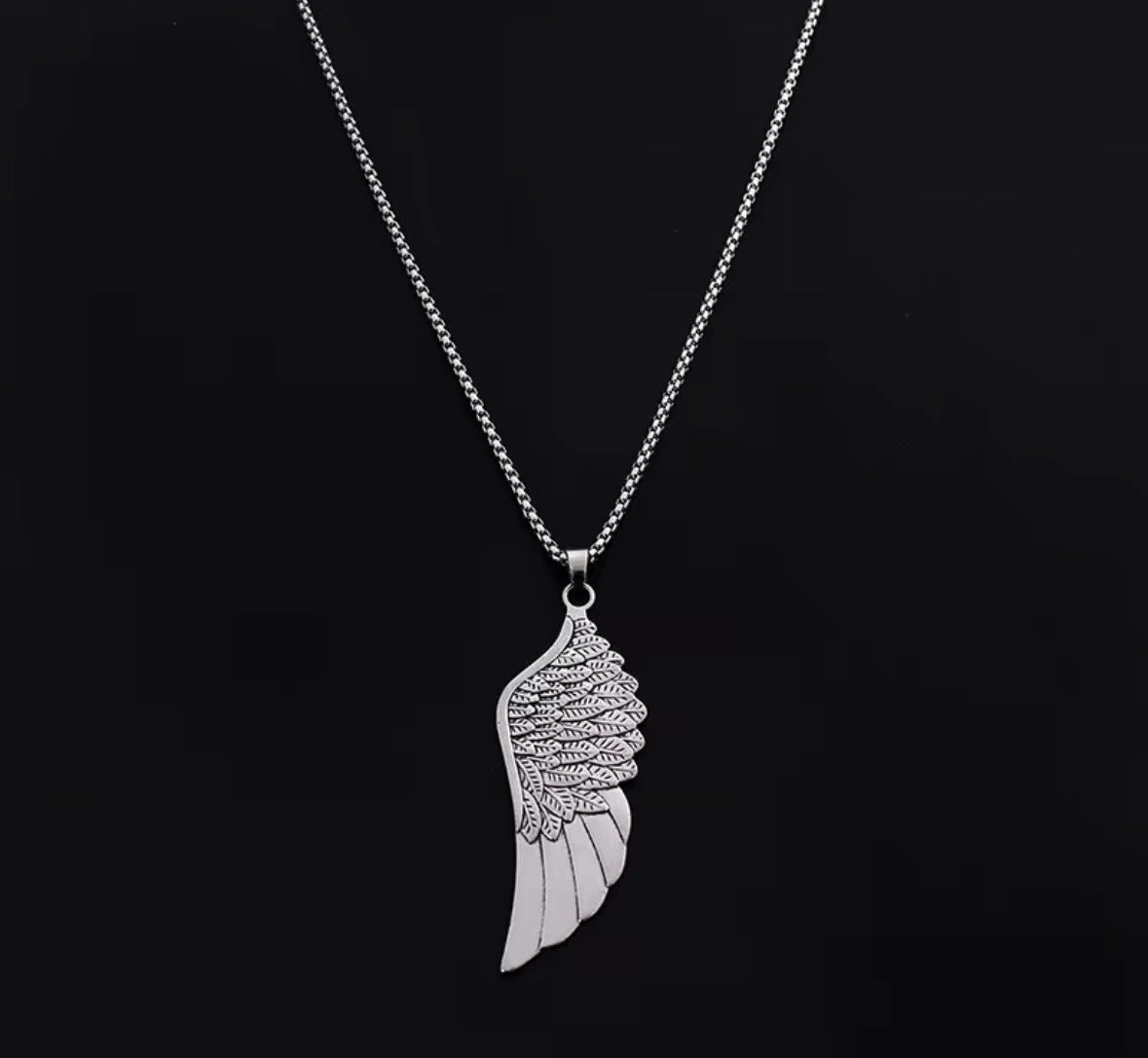 Stainless Steel Angel Wing Pendant Necklace – Unisex Long Chain | Trendy Feather Jewelry for Men & Women