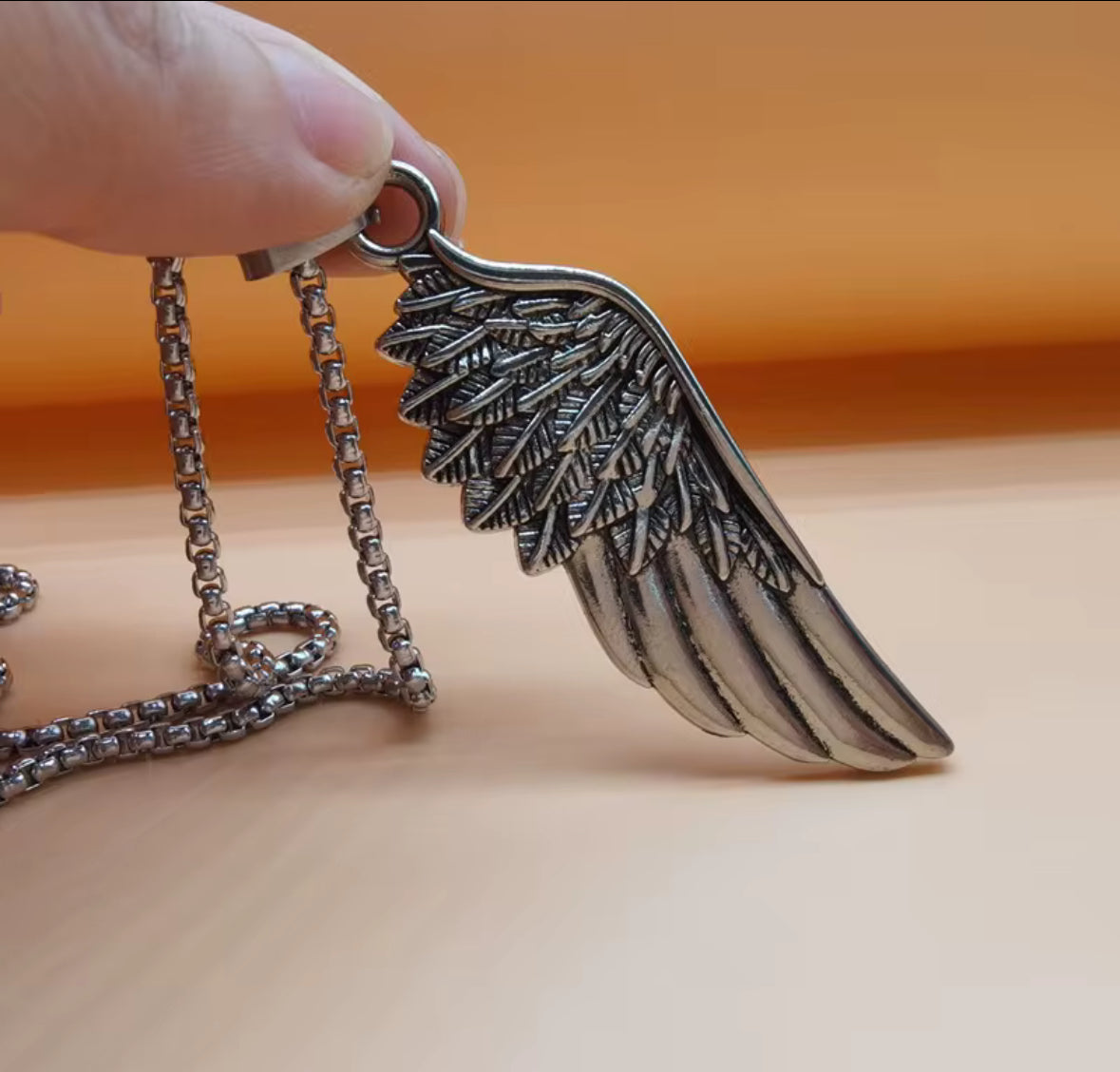 Stainless Steel Angel Wing Pendant Necklace – Unisex Long Chain | Trendy Feather Jewelry for Men & Women