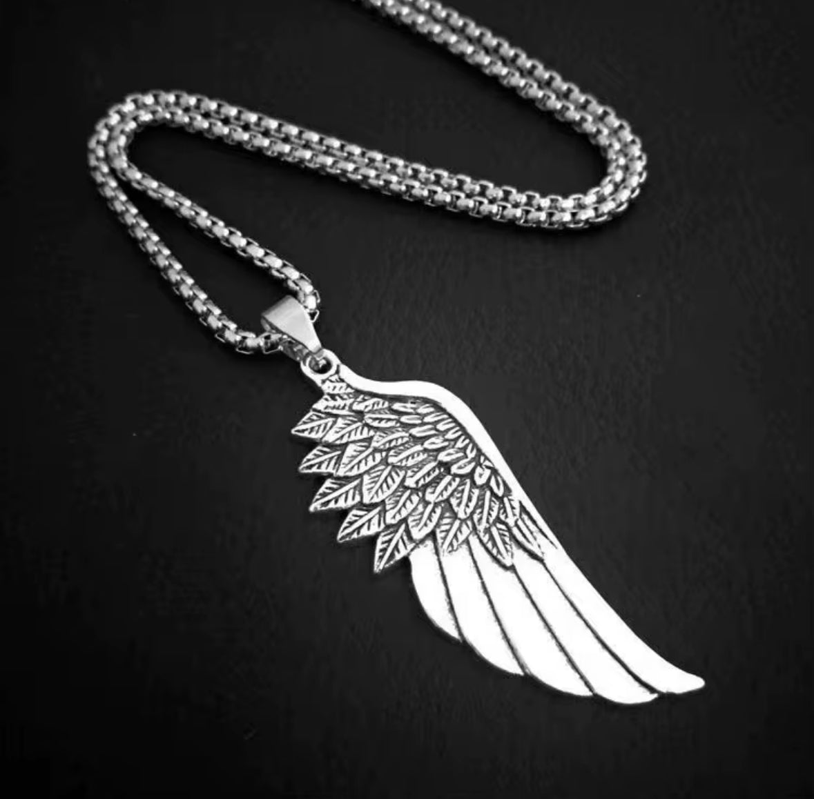 Stainless Steel Angel Wing Pendant Necklace – Unisex Long Chain | Trendy Feather Jewelry for Men & Women