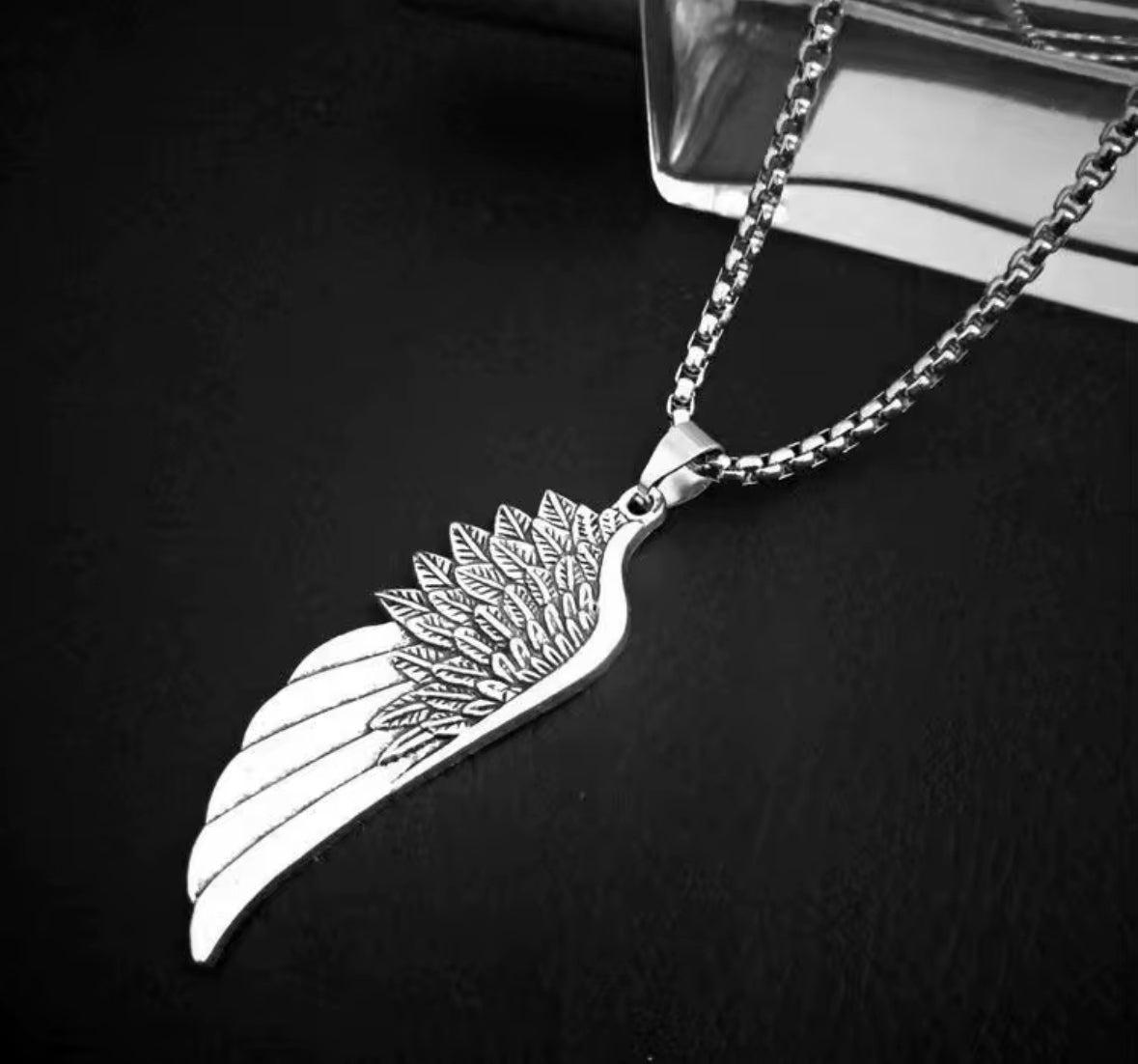 Stainless Steel Angel Wing Pendant Necklace – Unisex Long Chain | Trendy Feather Jewelry for Men & Women