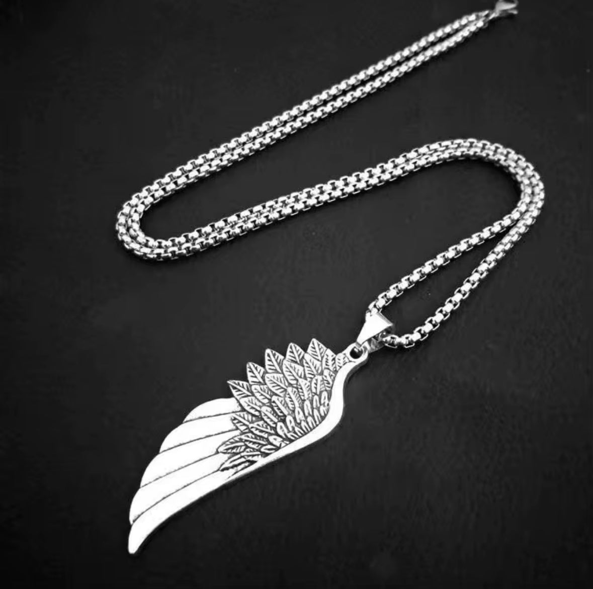 Stainless Steel Angel Wing Pendant Necklace – Unisex Long Chain | Trendy Feather Jewelry for Men & Women