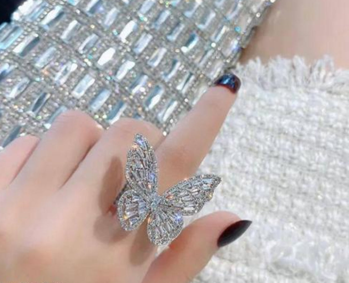 Premium CZ Stones Studded Butterfly American Diamond Adjustable Cocktail Ring