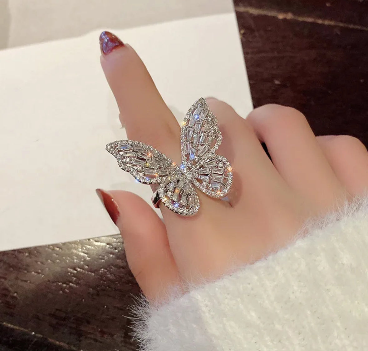 Premium CZ Stones Studded Butterfly American Diamond Adjustable Cocktail Ring