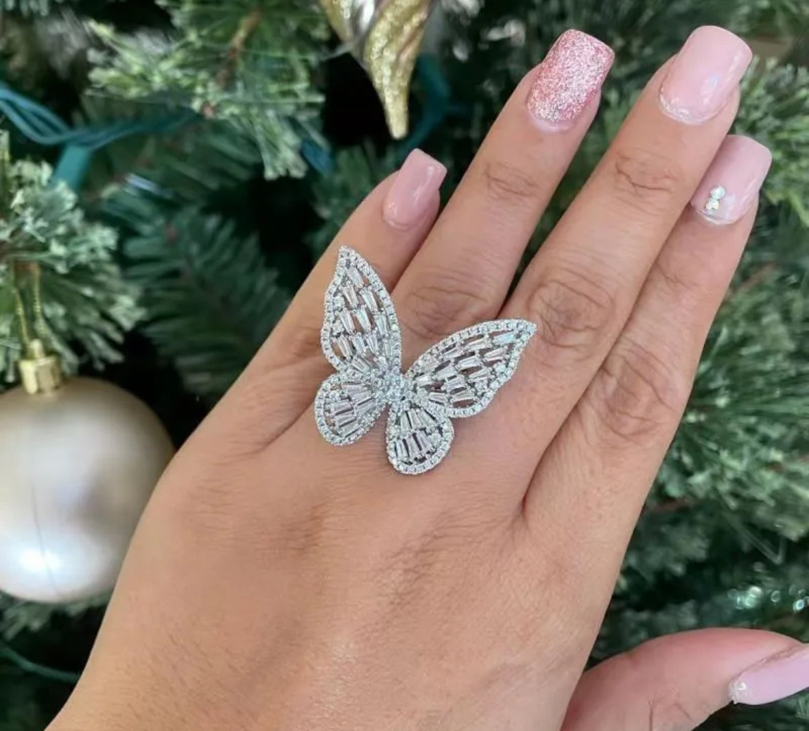 Premium CZ Stones Studded Butterfly American Diamond Adjustable Cocktail Ring