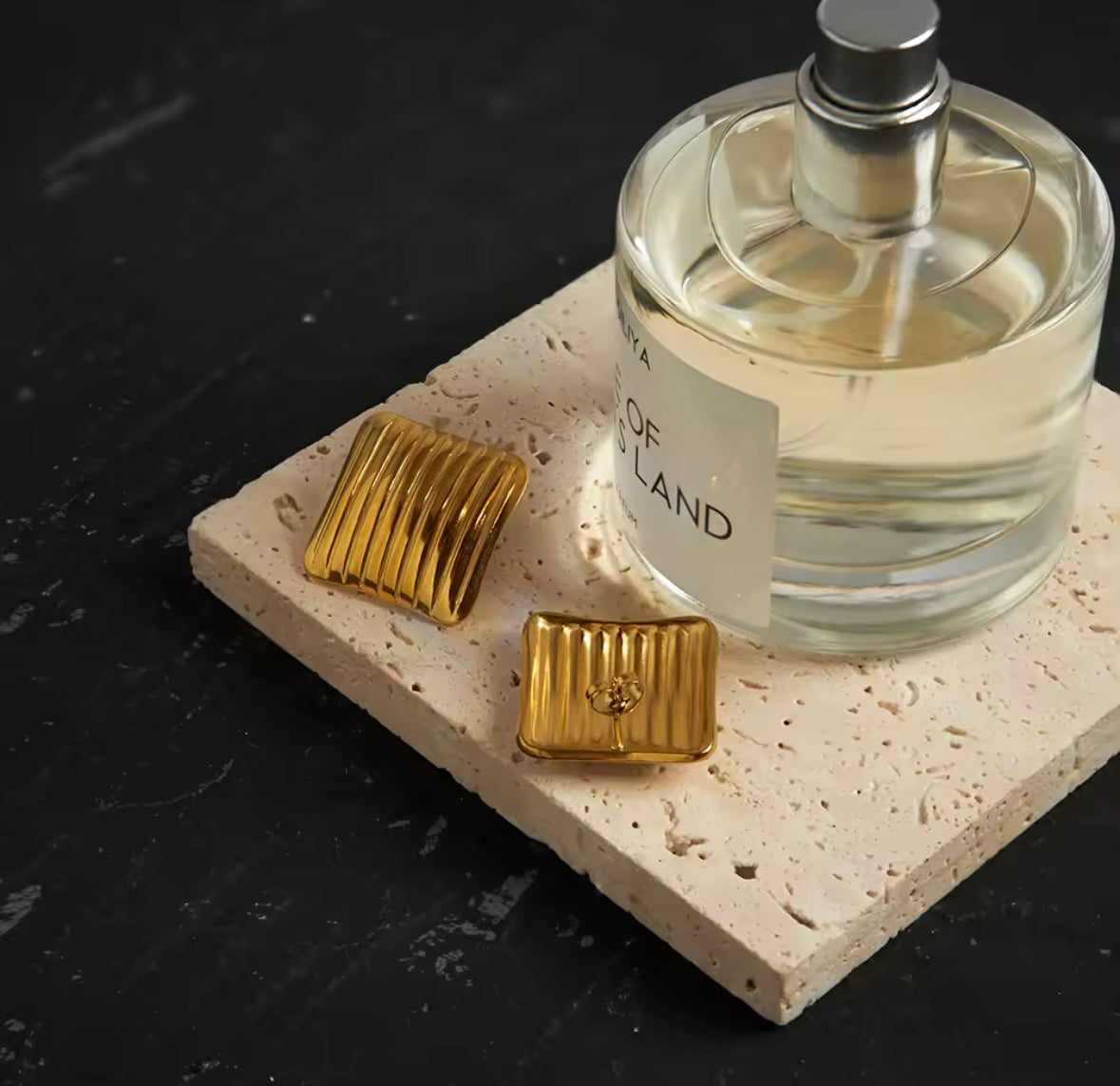 Gold Plated Ribbed Square Stud Earrings for Women | Stainless Steel Statement Earrings | Waterproof & Hypoallergenic