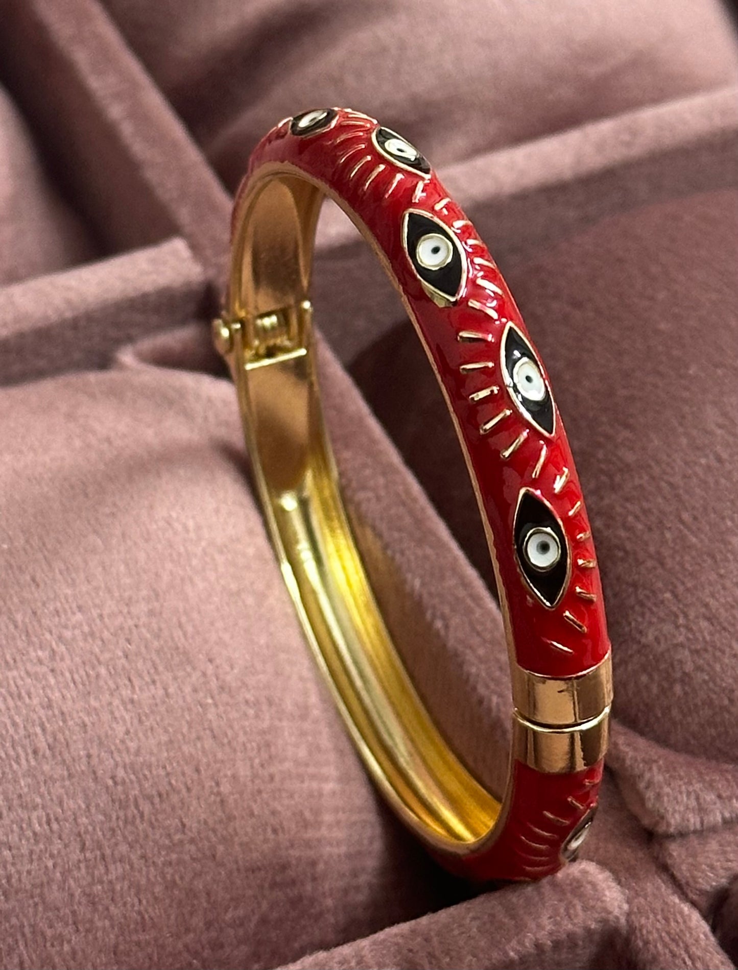 Evil Eye Enamel Bangle Bracelet – Front Openable Gold Finish | Adjustable Size (2-4 to 2-8)