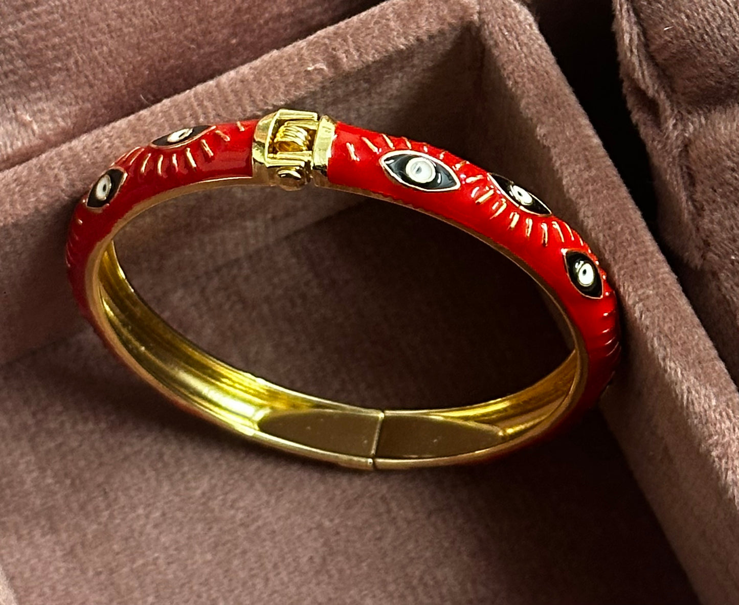 Evil Eye Enamel Bangle Bracelet – Front Openable Gold Finish | Adjustable Size (2-4 to 2-8)