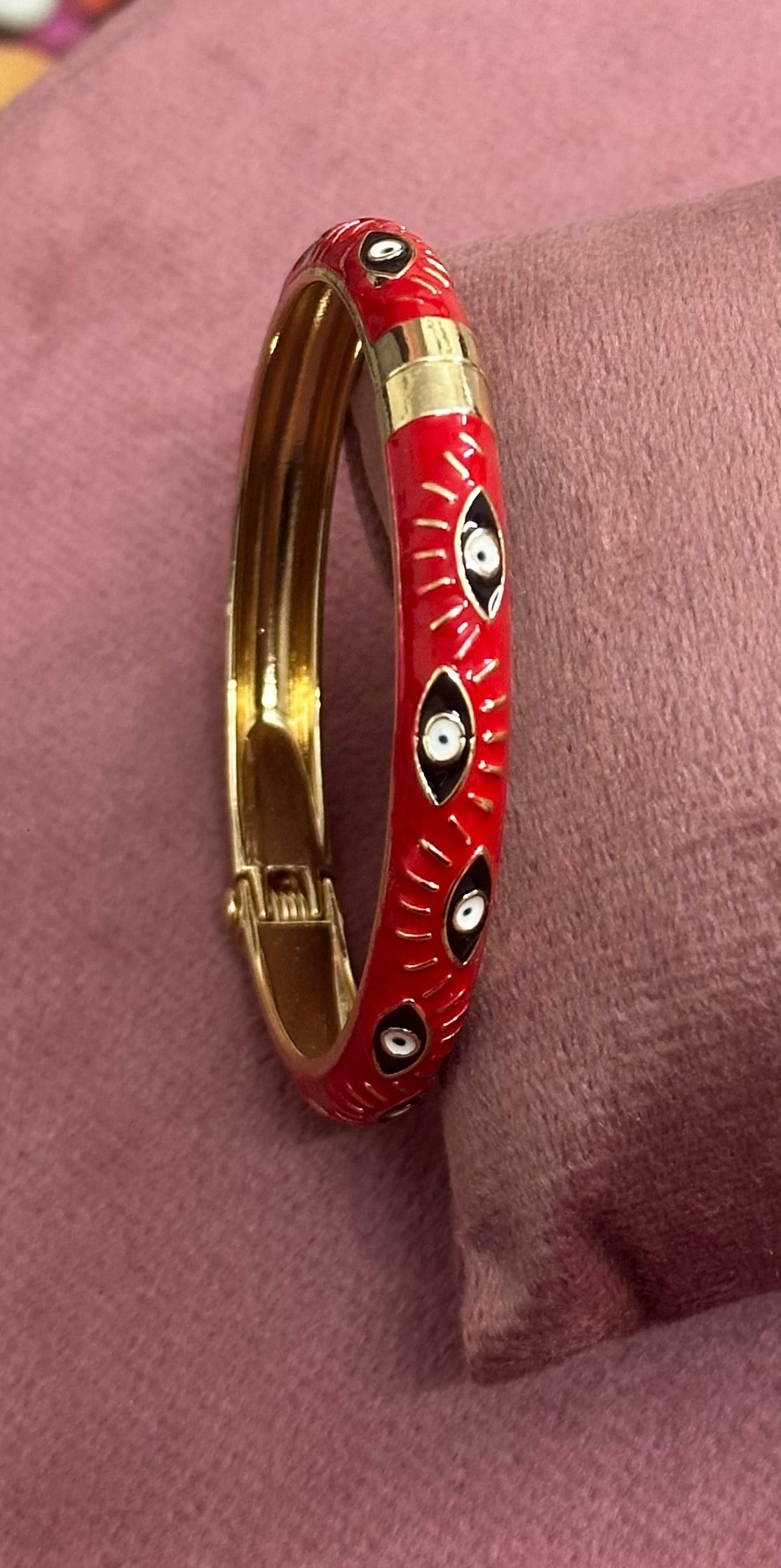 Evil Eye Enamel Bangle Bracelet – Front Openable Gold Finish | Adjustable Size (2-4 to 2-8)