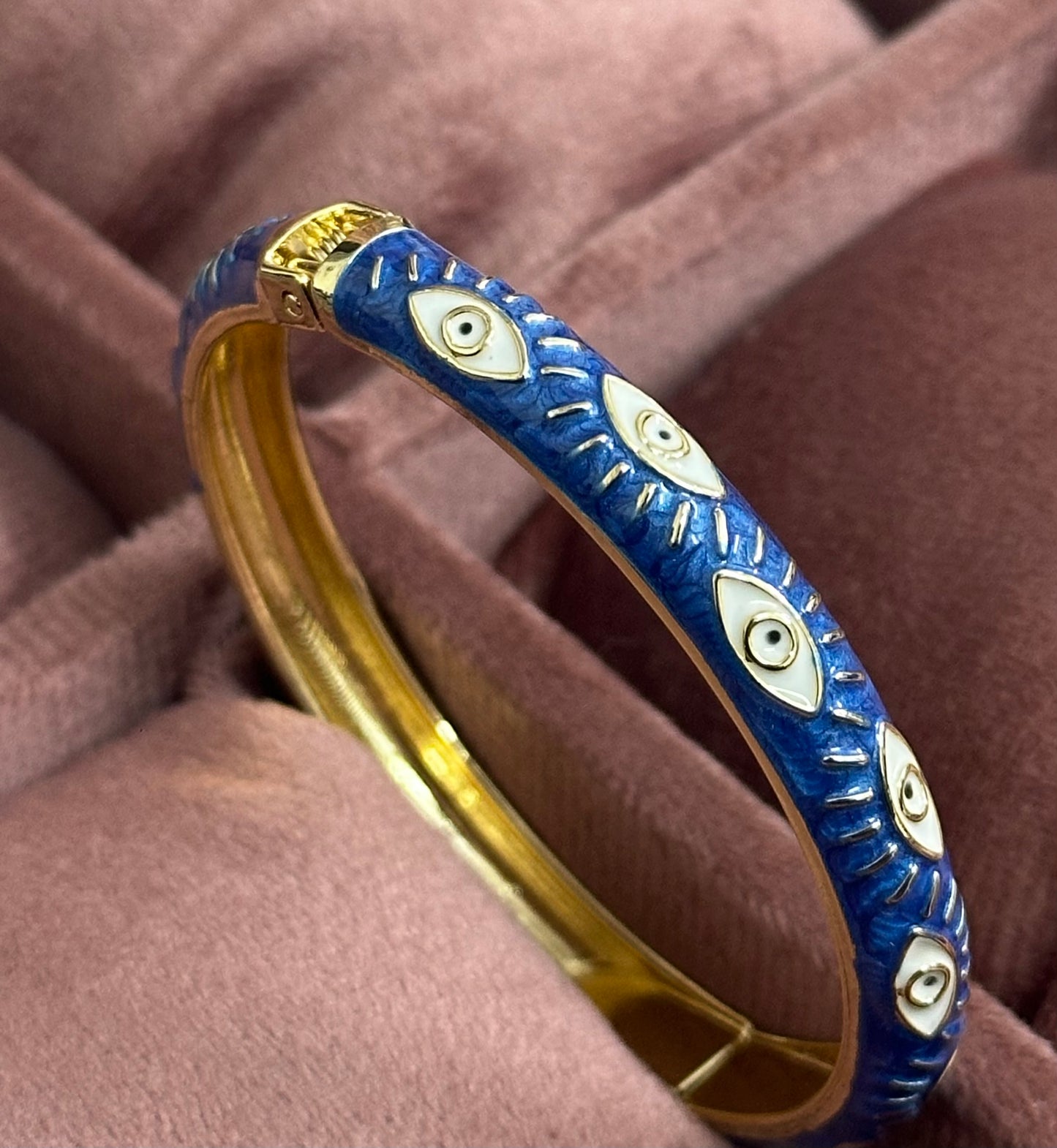 Evil Eye Enamel Bangle Bracelet – Front Openable Gold Finish | Adjustable Size (2-4 to 2-8)