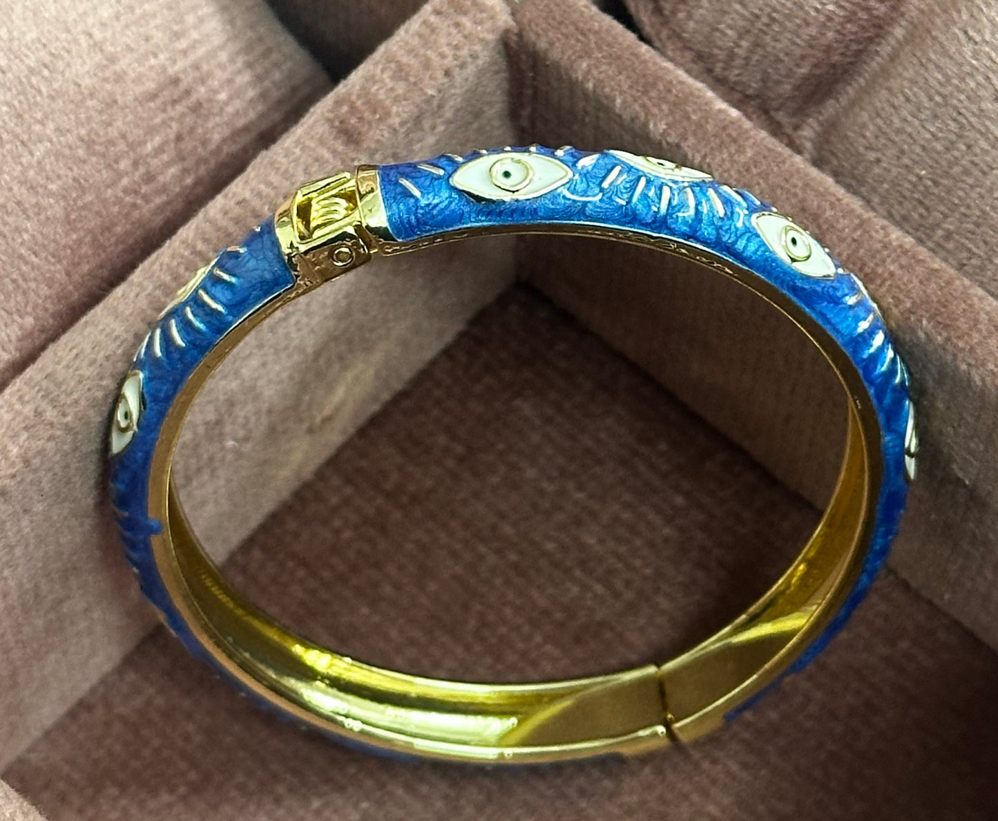 Evil Eye Enamel Bangle Bracelet – Front Openable Gold Finish | Adjustable Size (2-4 to 2-8)