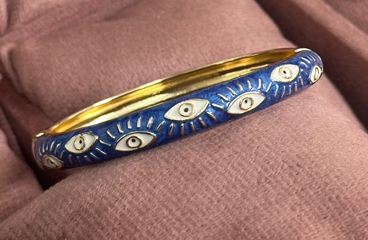 Evil Eye Enamel Bangle Bracelet – Front Openable Gold Finish | Adjustable Size (2-4 to 2-8)