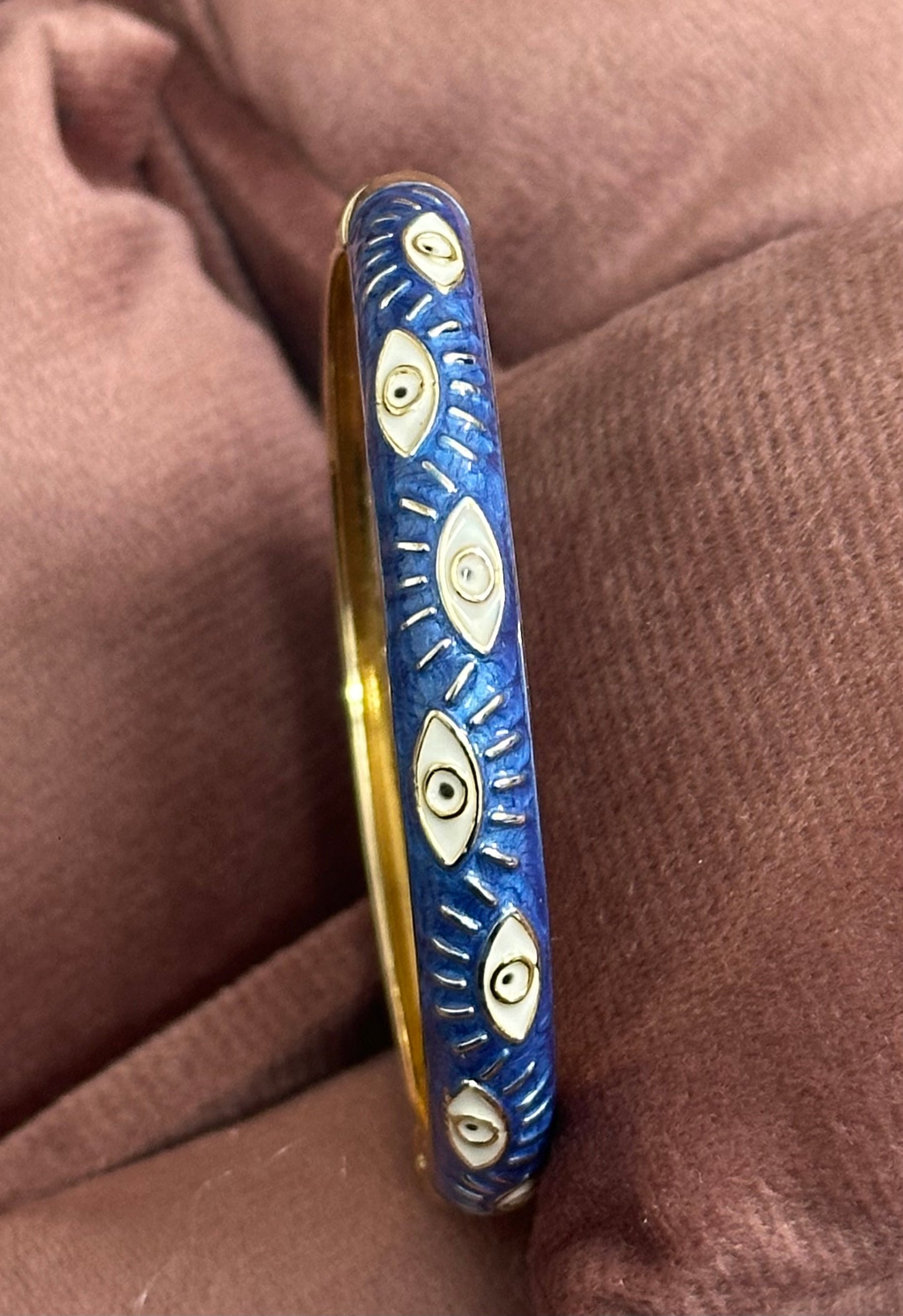 Evil Eye Enamel Bangle Bracelet – Front Openable Gold Finish | Adjustable Size (2-4 to 2-8)