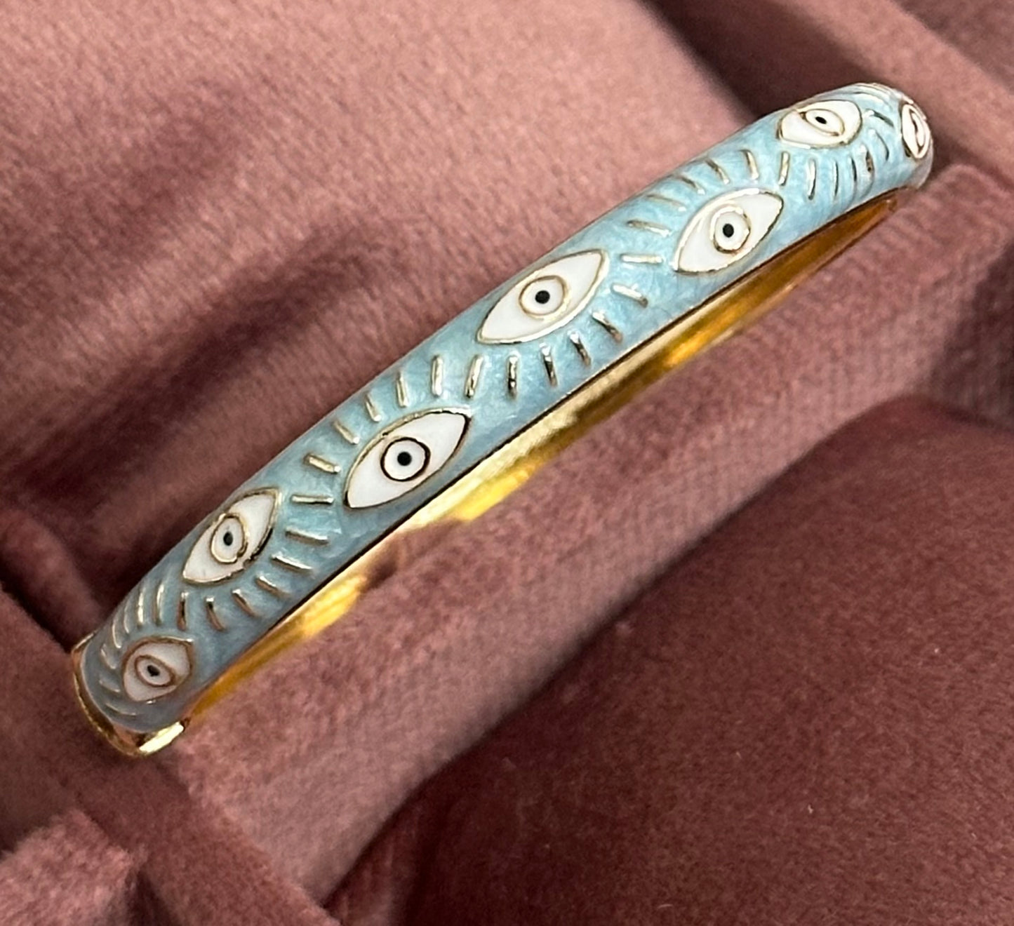 Evil Eye Enamel Bangle Bracelet – Front Openable Gold Finish | Adjustable Size (2-4 to 2-8)