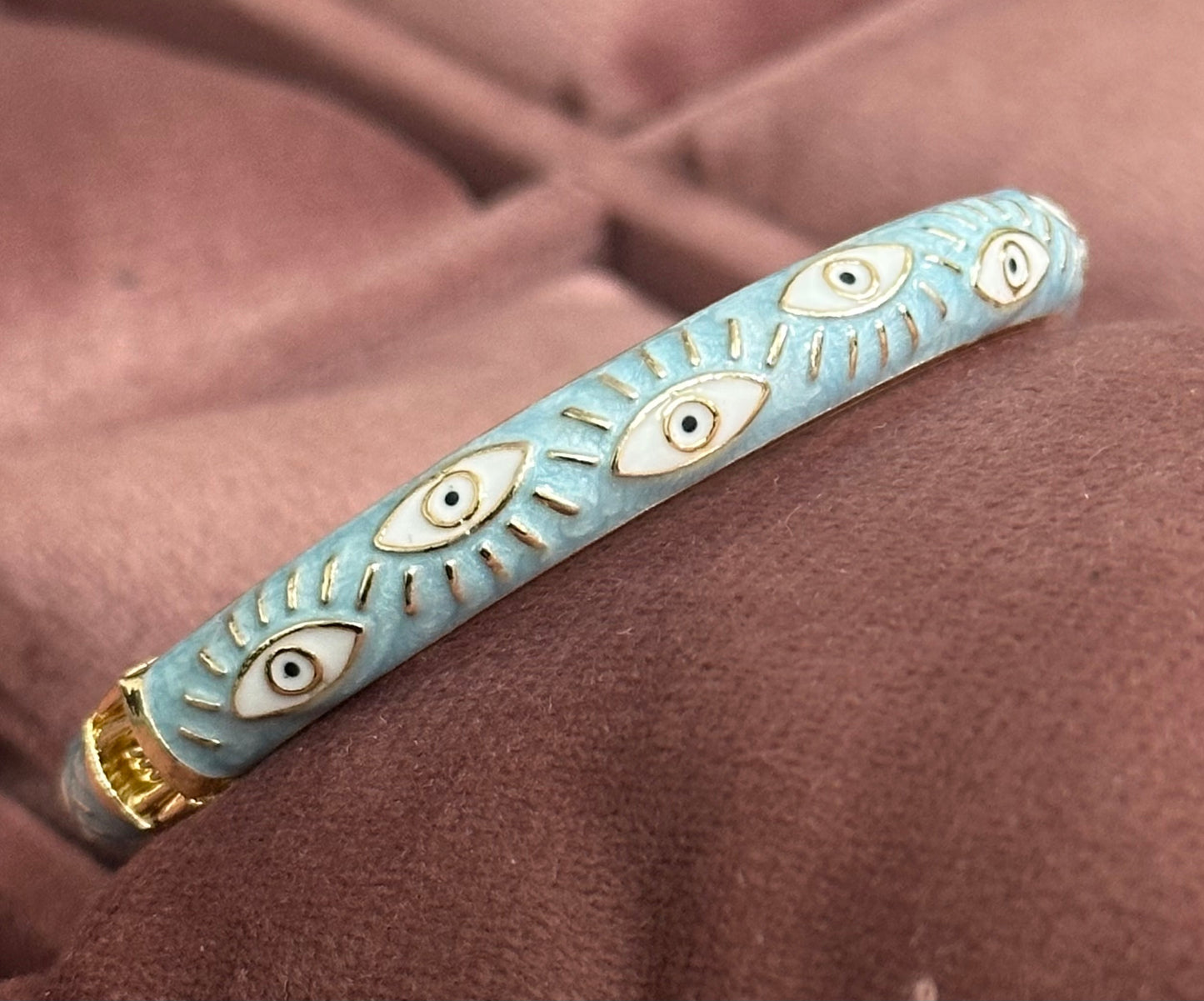 Evil Eye Enamel Bangle Bracelet – Front Openable Gold Finish | Adjustable Size (2-4 to 2-8)