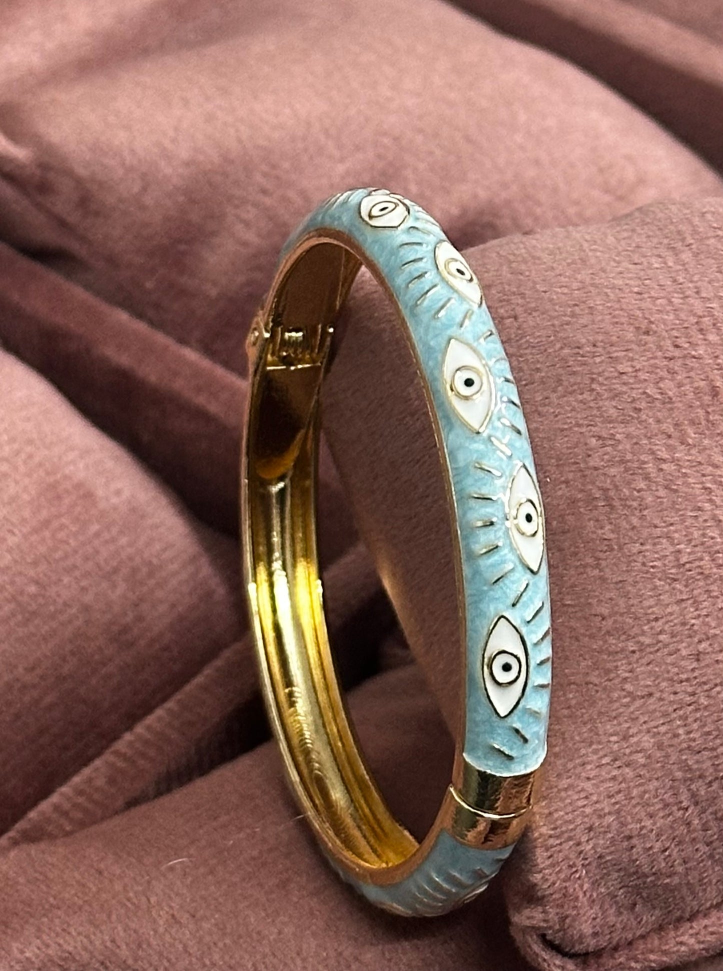 Evil Eye Enamel Bangle Bracelet – Front Openable Gold Finish | Adjustable Size (2-4 to 2-8)