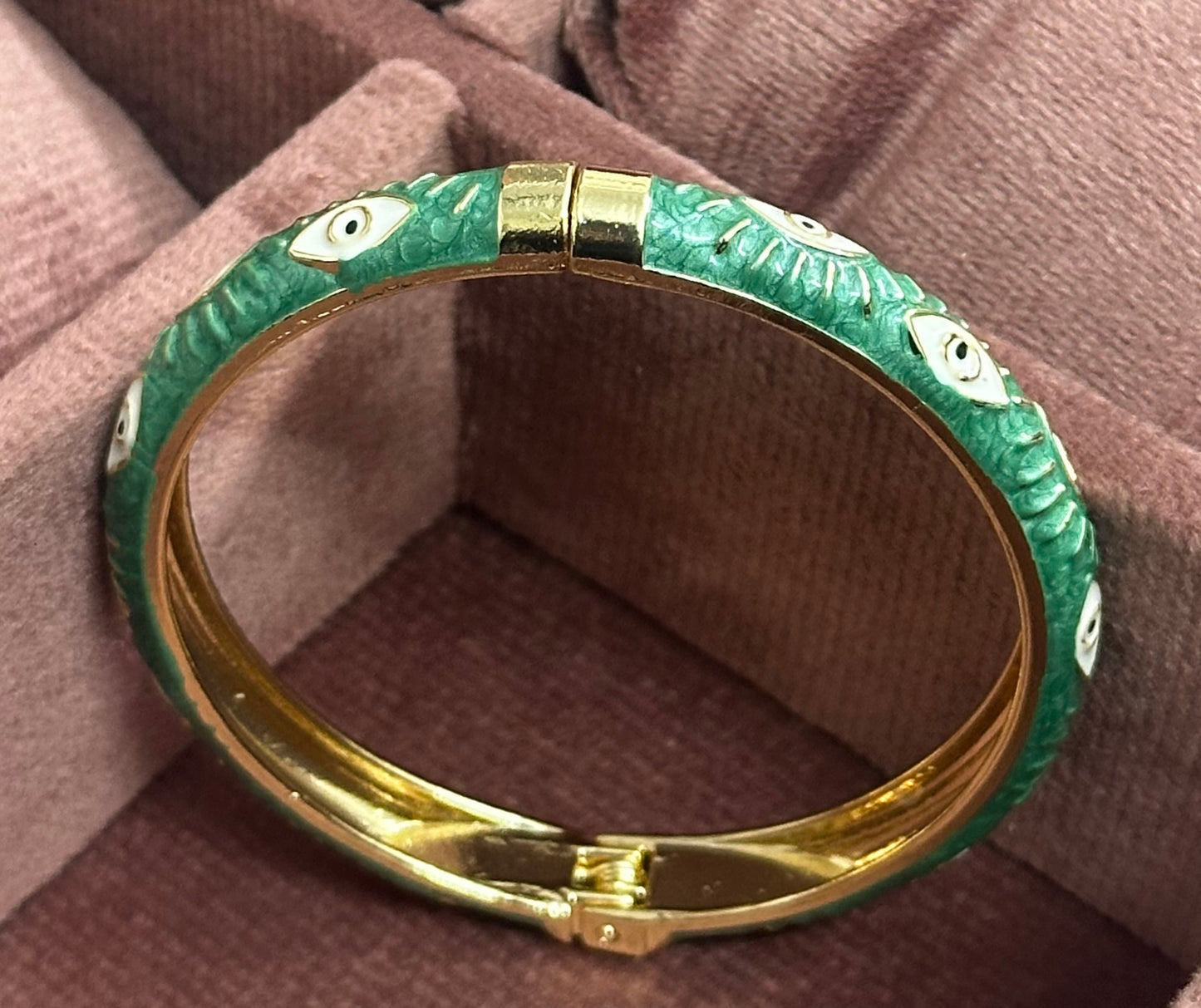 Evil Eye Enamel Bangle Bracelet – Front Openable Gold Finish | Adjustable Size (2-4 to 2-8)