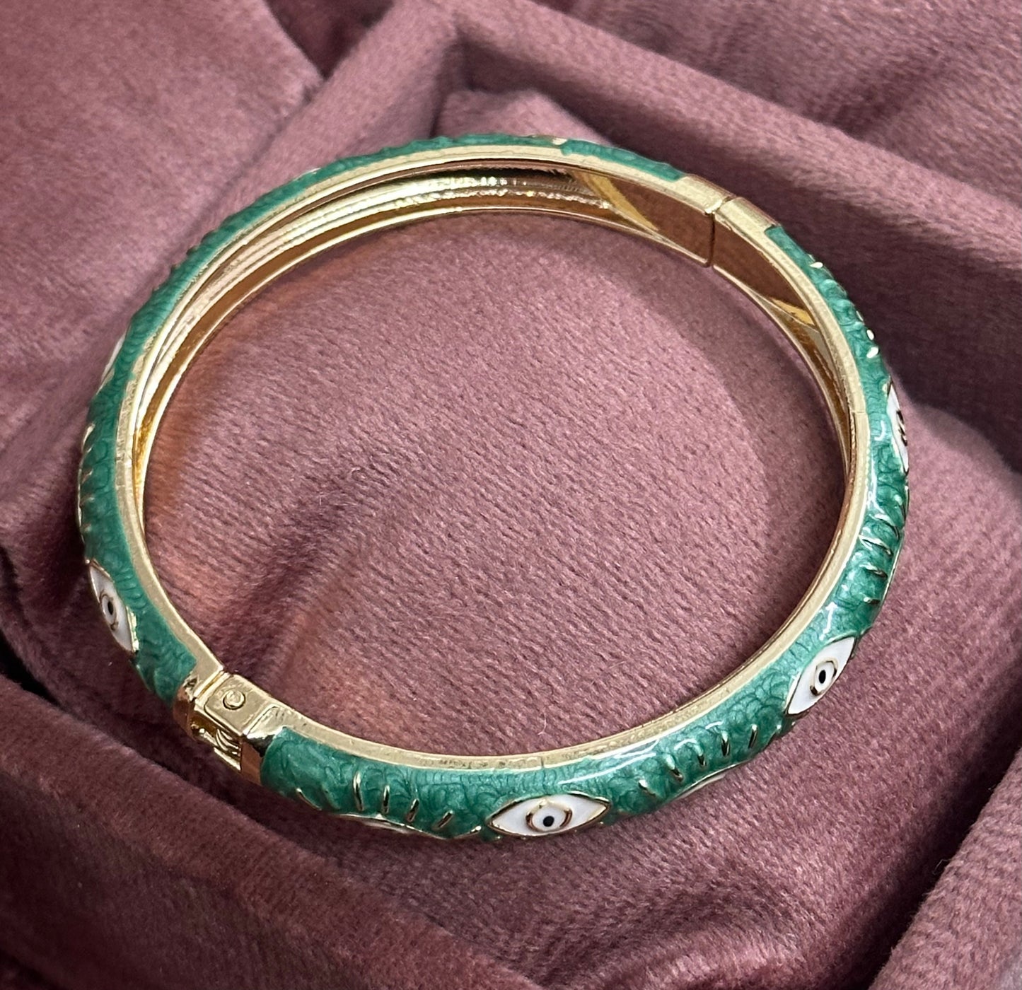 Evil Eye Enamel Bangle Bracelet – Front Openable Gold Finish | Adjustable Size (2-4 to 2-8)
