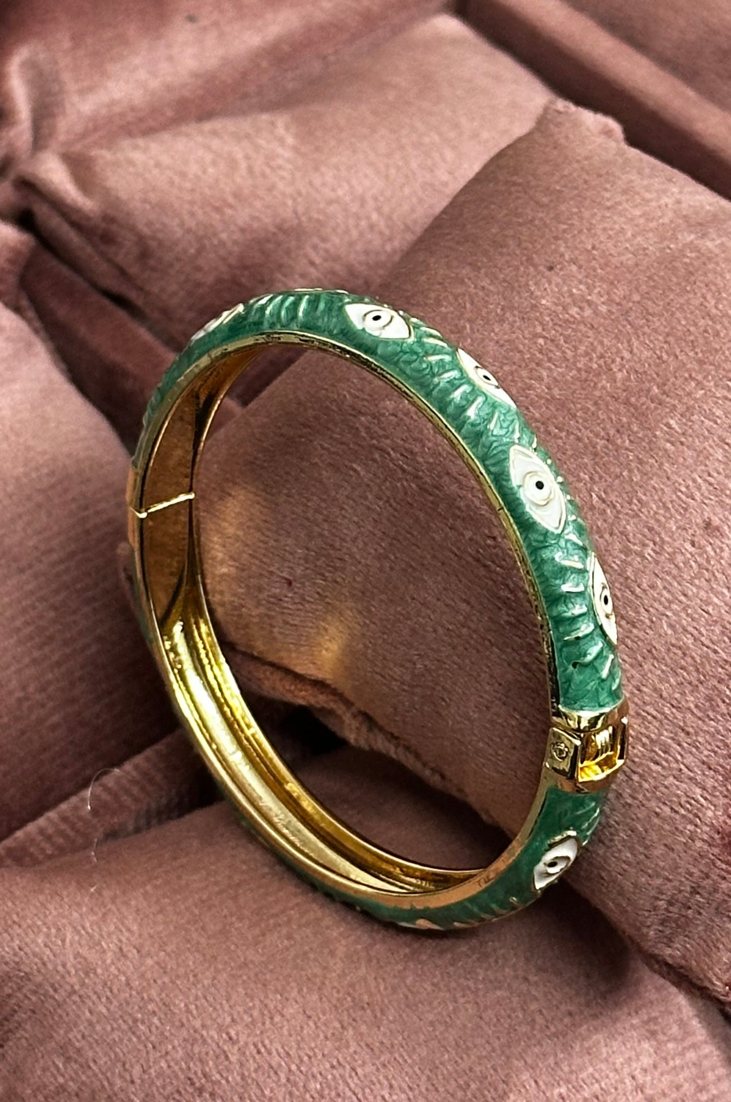 Evil Eye Enamel Bangle Bracelet – Front Openable Gold Finish | Adjustable Size (2-4 to 2-8)