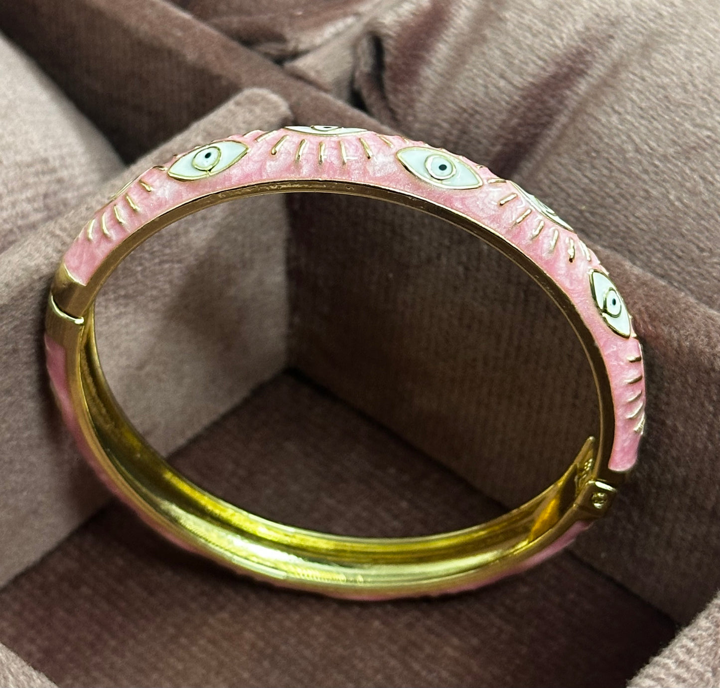 Evil Eye Enamel Bangle Bracelet – Front Openable Gold Finish | Adjustable Size (2-4 to 2-8)
