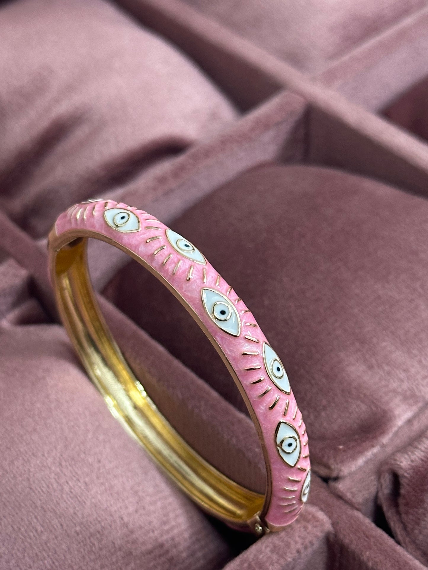 Evil Eye Enamel Bangle Bracelet – Front Openable Gold Finish | Adjustable Size (2-4 to 2-8)