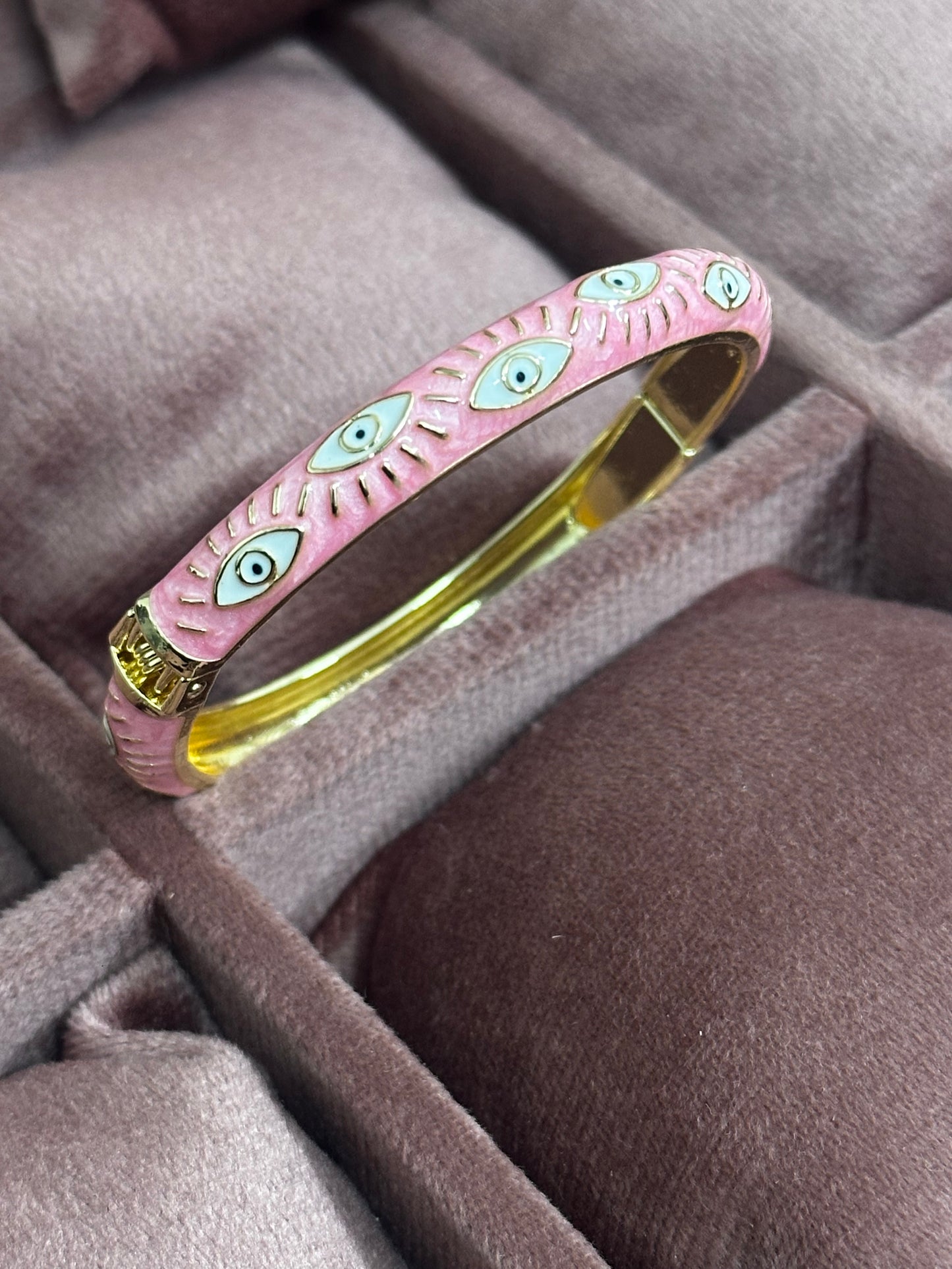 Evil Eye Enamel Bangle Bracelet – Front Openable Gold Finish | Adjustable Size (2-4 to 2-8)