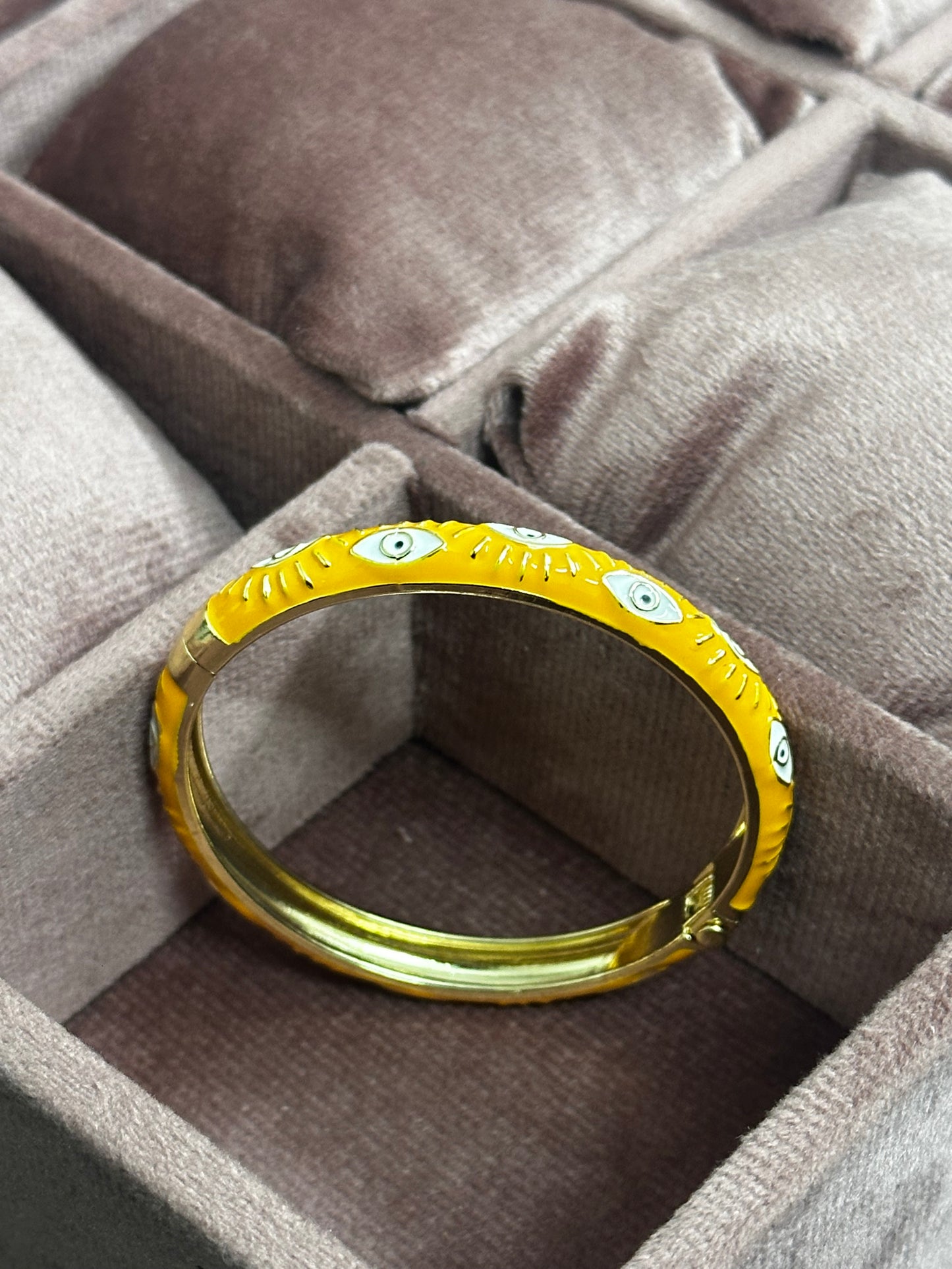 Evil Eye Enamel Bangle Bracelet – Front Openable Gold Finish | Adjustable Size (2-4 to 2-8)