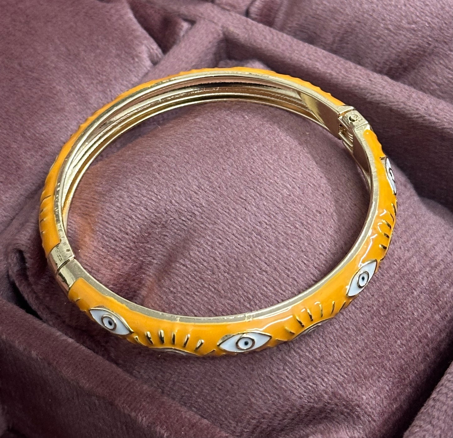 Evil Eye Enamel Bangle Bracelet – Front Openable Gold Finish | Adjustable Size (2-4 to 2-8)