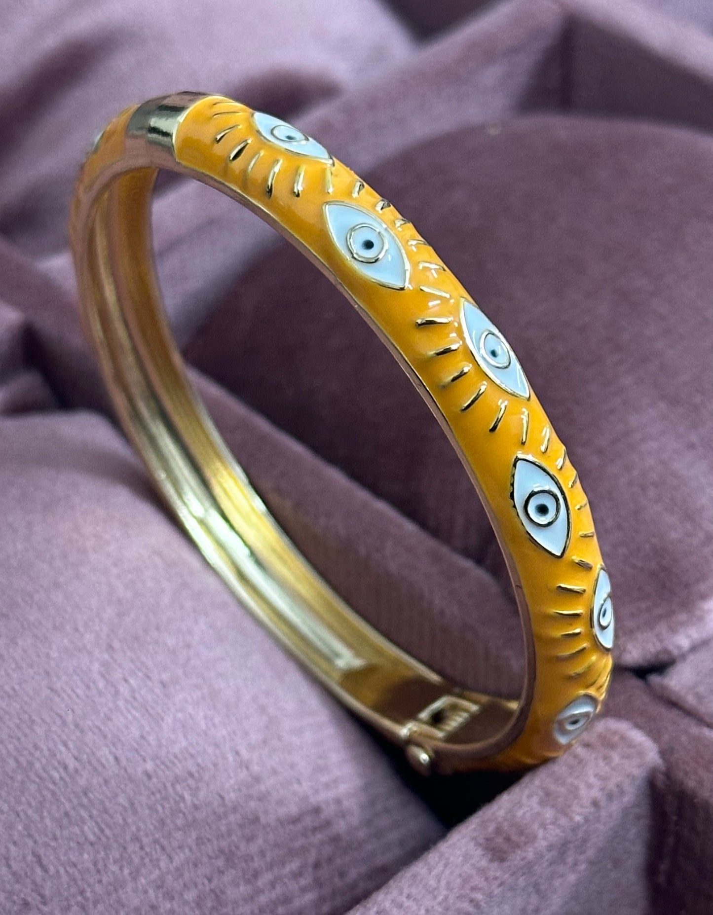 Evil Eye Enamel Bangle Bracelet – Front Openable Gold Finish | Adjustable Size (2-4 to 2-8)
