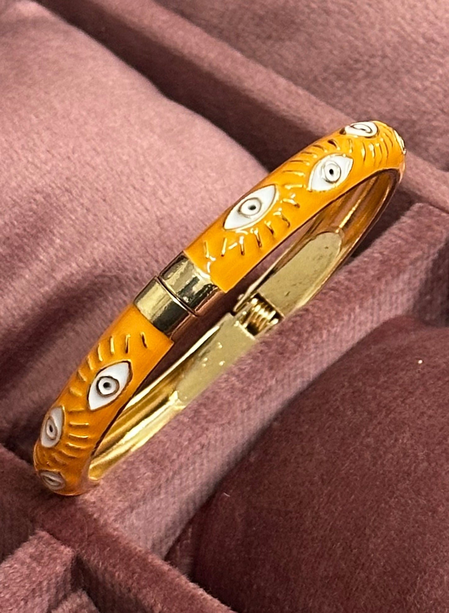 Evil Eye Enamel Bangle Bracelet – Front Openable Gold Finish | Adjustable Size (2-4 to 2-8)