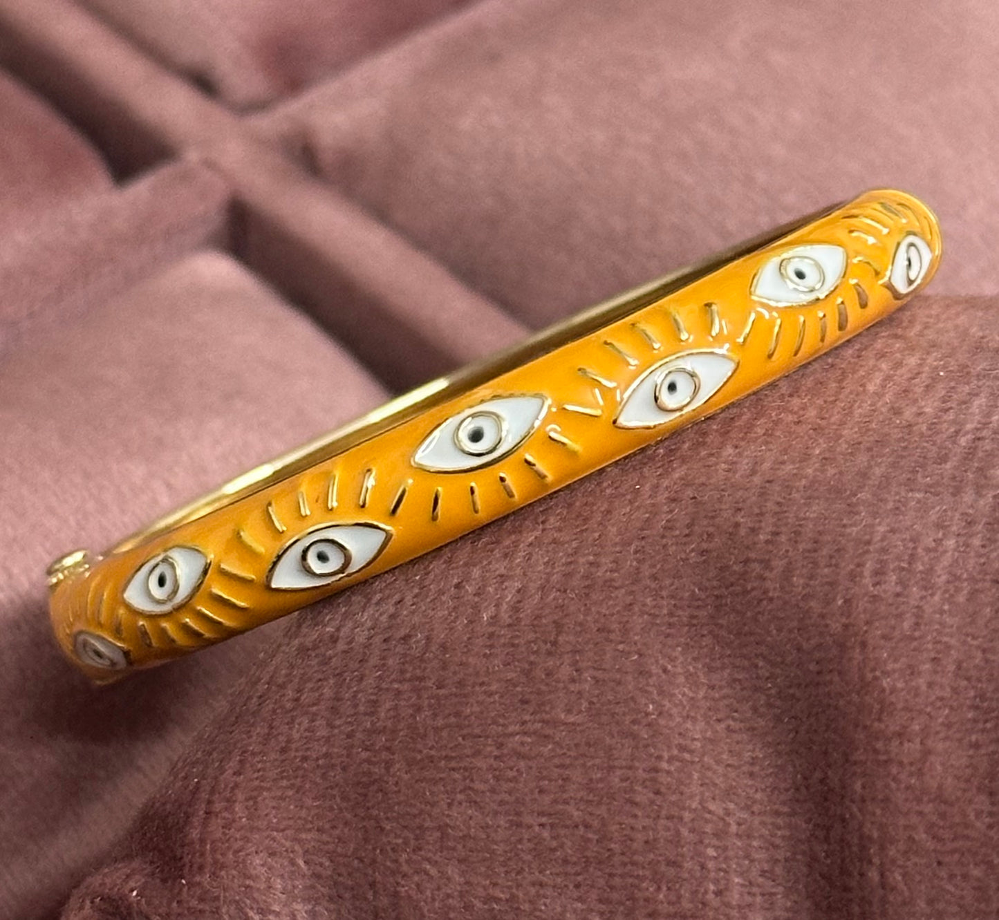 Evil Eye Enamel Bangle Bracelet – Front Openable Gold Finish | Adjustable Size (2-4 to 2-8)