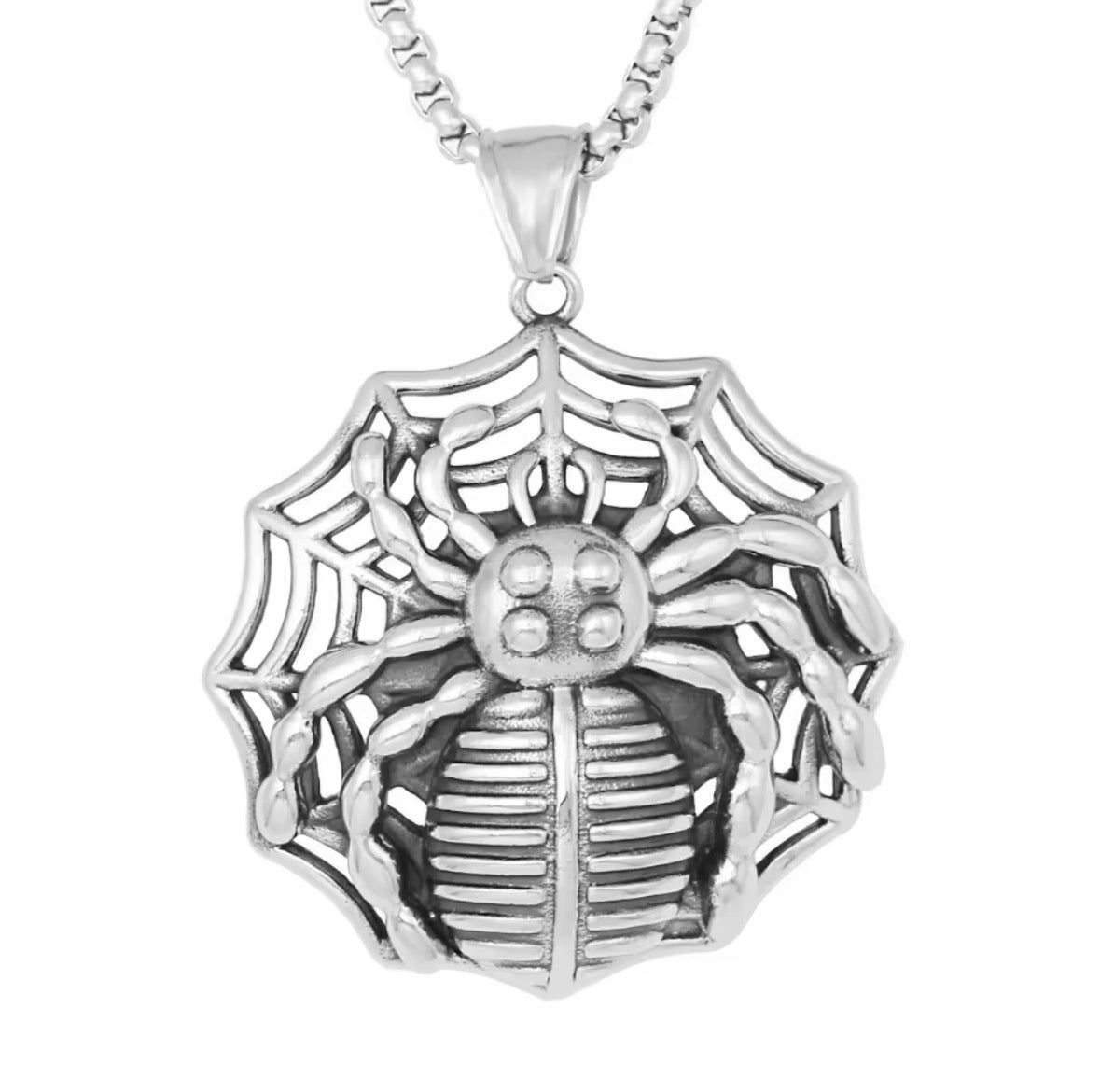 Spider Web Pendant Necklace for Men – Stainless Steel Gothic Spider Chain