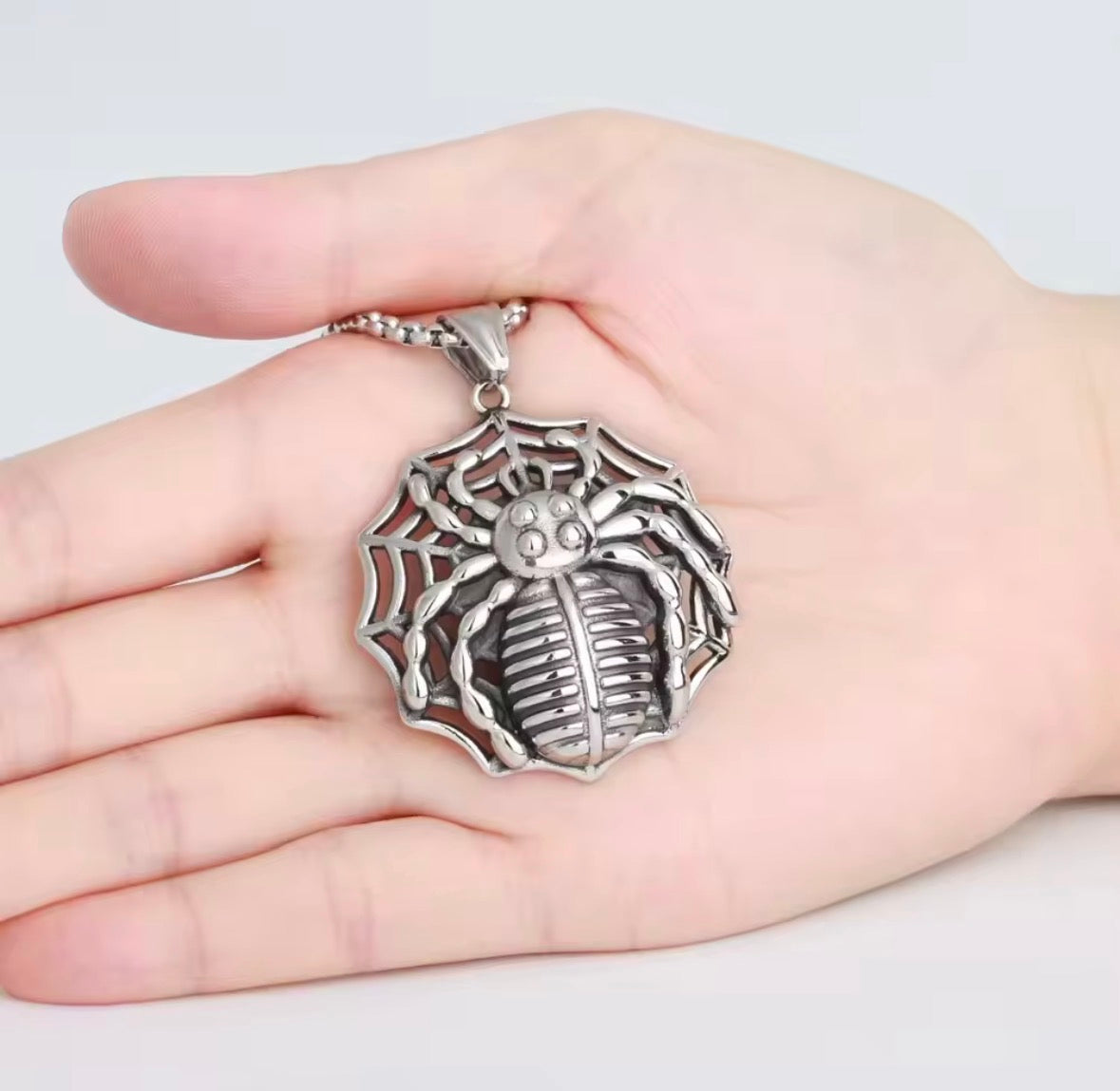 Spider Web Pendant Necklace for Men – Stainless Steel Gothic Spider Chain