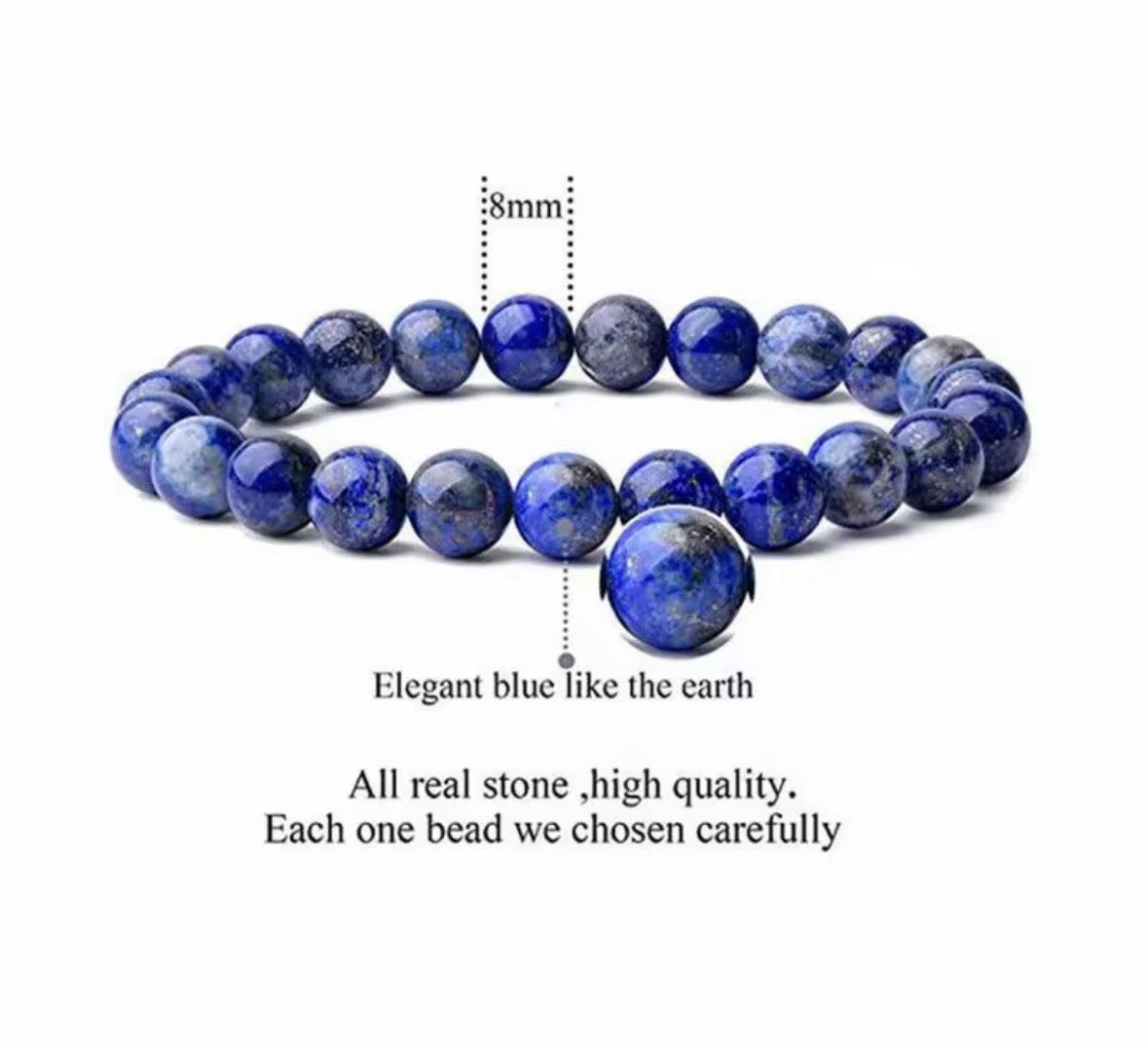 Natural Lapis Lazuli Bracelet for Wisdom, Protection & Confidence – 8mm Healing Crystal Beaded Bracelet for Men & Women