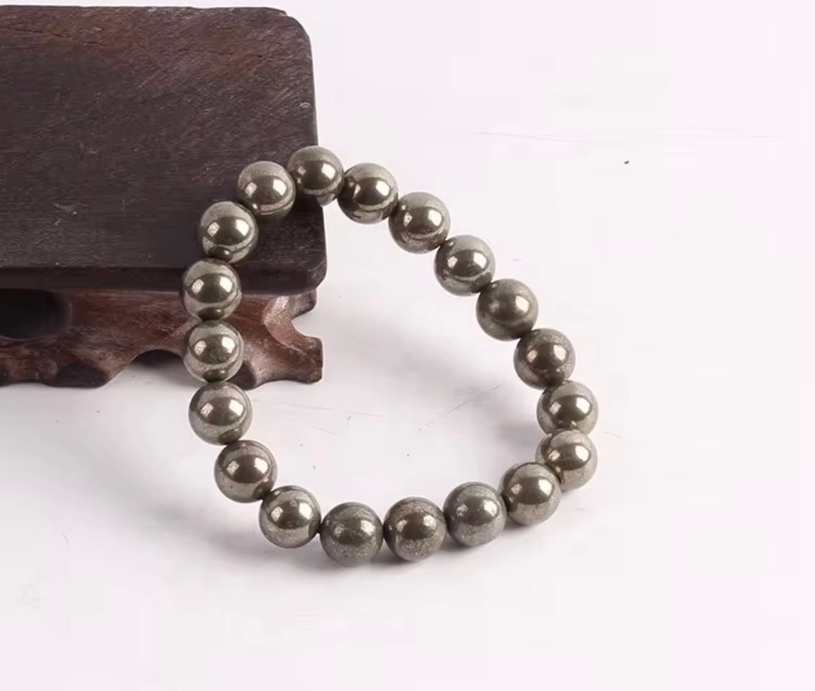 Natural Pyrite Bracelet for Wealth, Luck & Protection – Money Magnet Healing Crystal Bracelet for Men & Women