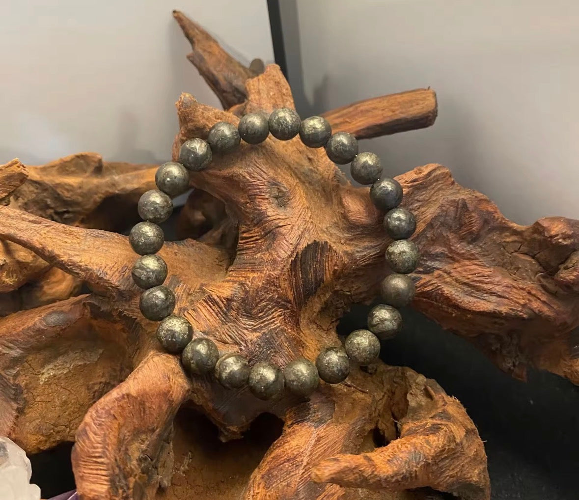Natural Pyrite Bracelet for Wealth, Luck & Protection – Money Magnet Healing Crystal Bracelet for Men & Women