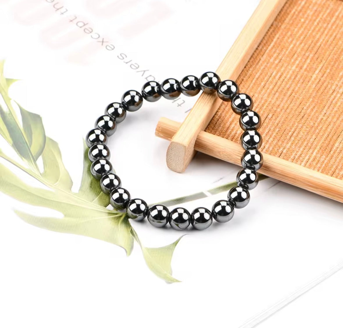 Natural Hematite Bracelet for Protection & Grounding – Magnetic Healing Crystal Beaded Bracelet for Men & Women