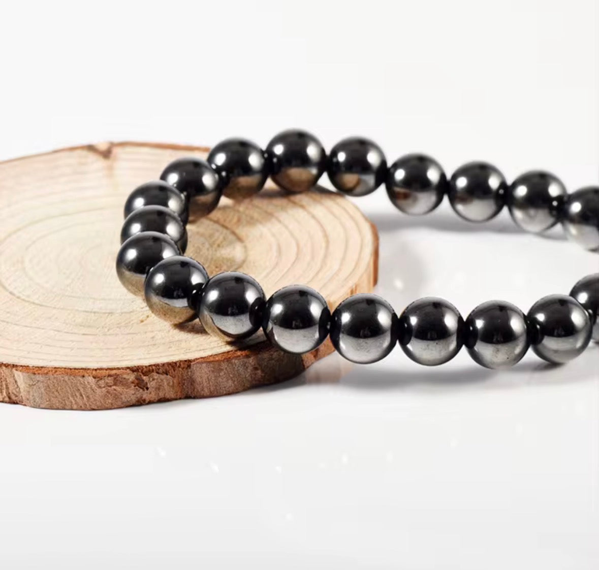 Natural Hematite Bracelet for Protection & Grounding – Magnetic Healing Crystal Beaded Bracelet for Men & Women