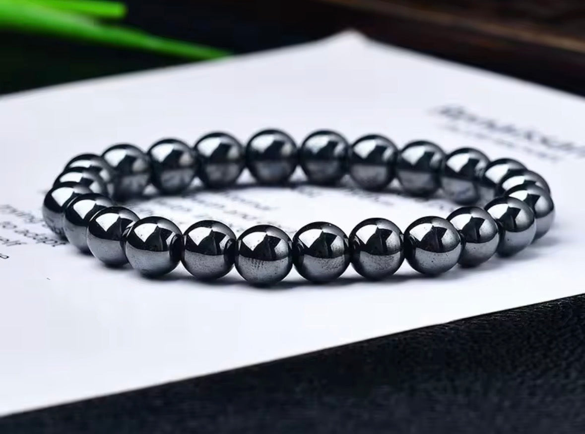 Natural Hematite Bracelet for Protection & Grounding – Magnetic Healing Crystal Beaded Bracelet for Men & Women